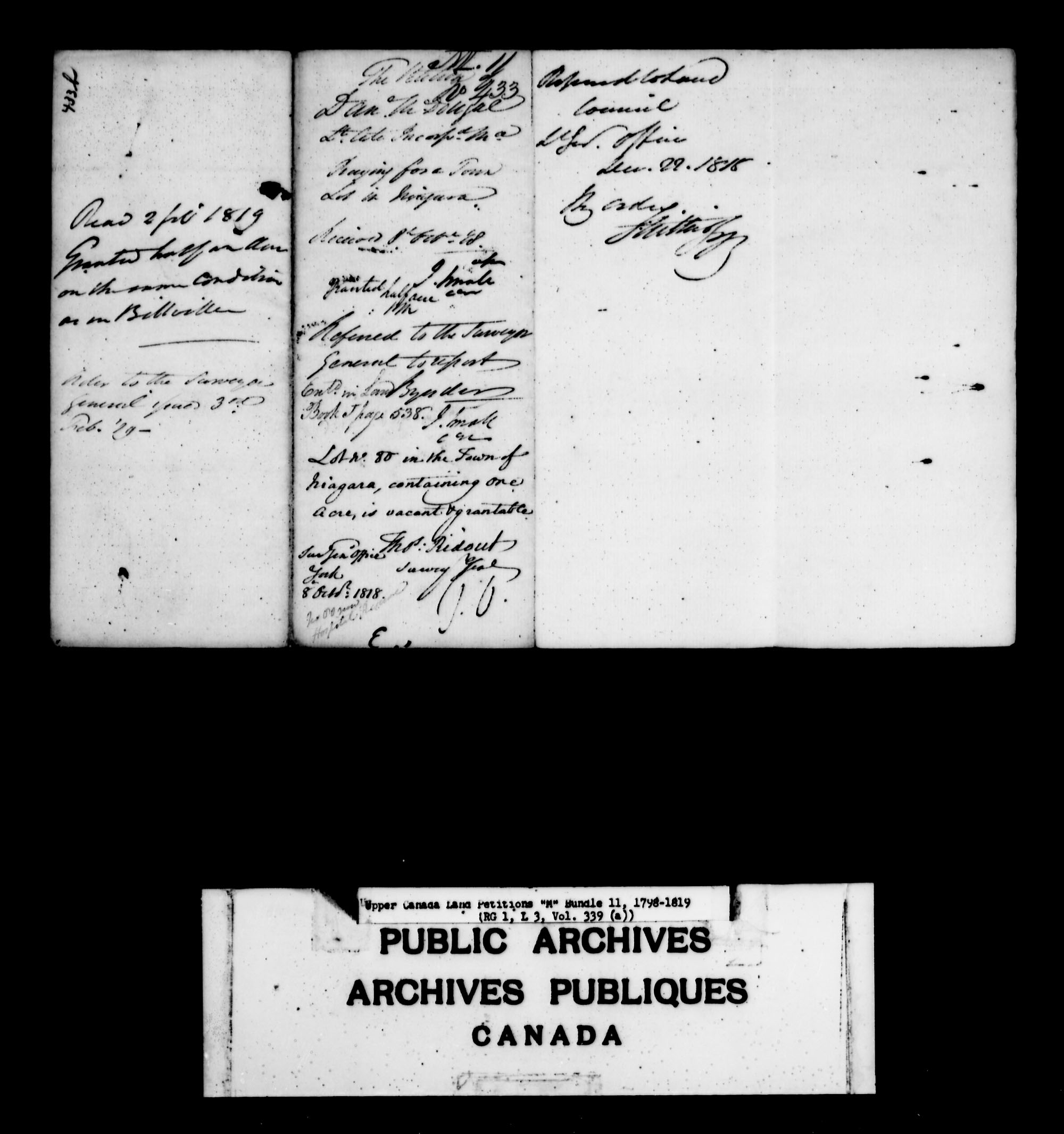 Title: Upper Canada Land Petitions (1763-1865) - Mikan Number: 205131 - Microform: c-2200