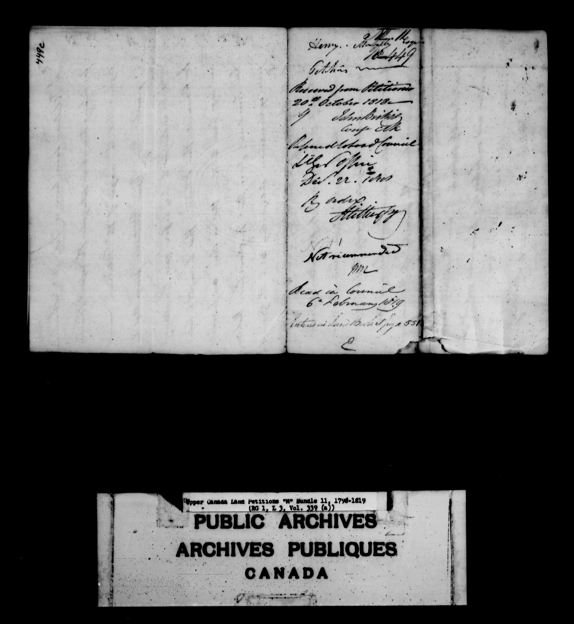 Title: Upper Canada Land Petitions (1763-1865) - Mikan Number: 205131 - Microform: c-2200
