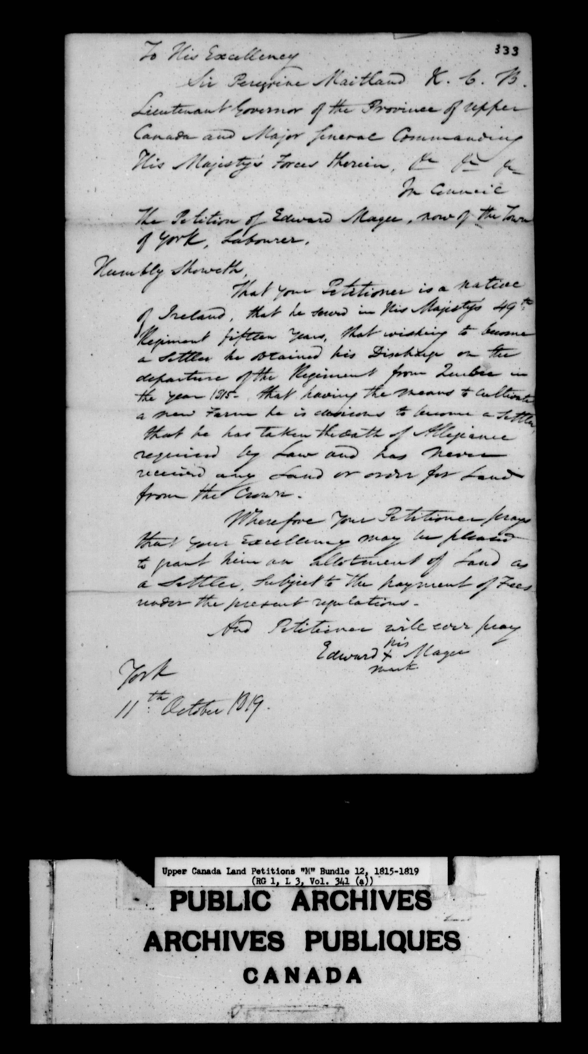 Title: Upper Canada Land Petitions (1763-1865) - Mikan Number: 205131 - Microform: c-2201