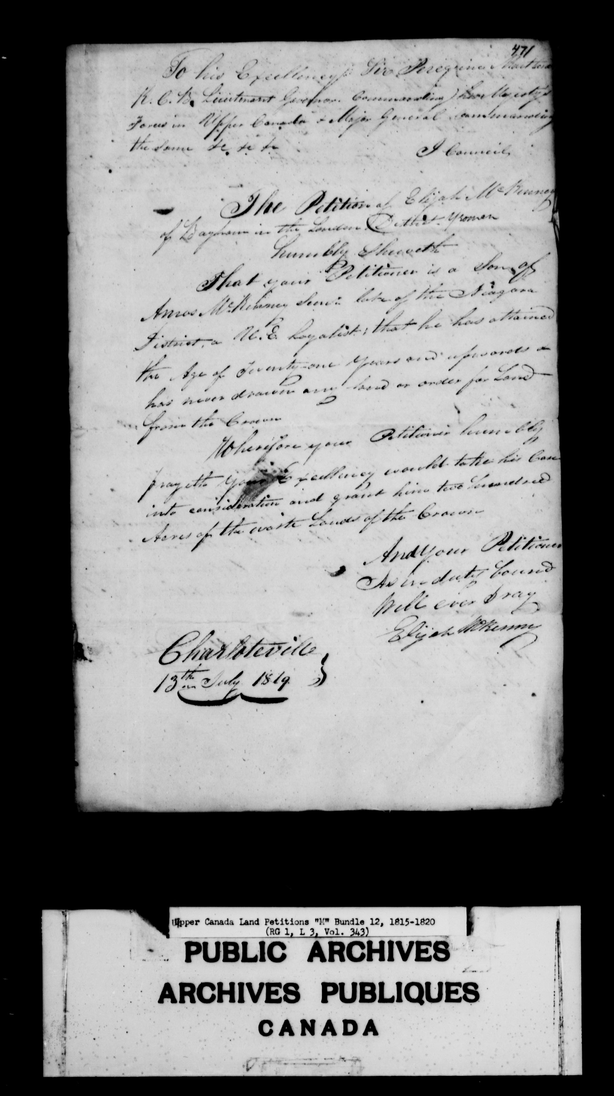 Title: Upper Canada Land Petitions (1763-1865) - Mikan Number: 205131 - Microform: c-2202