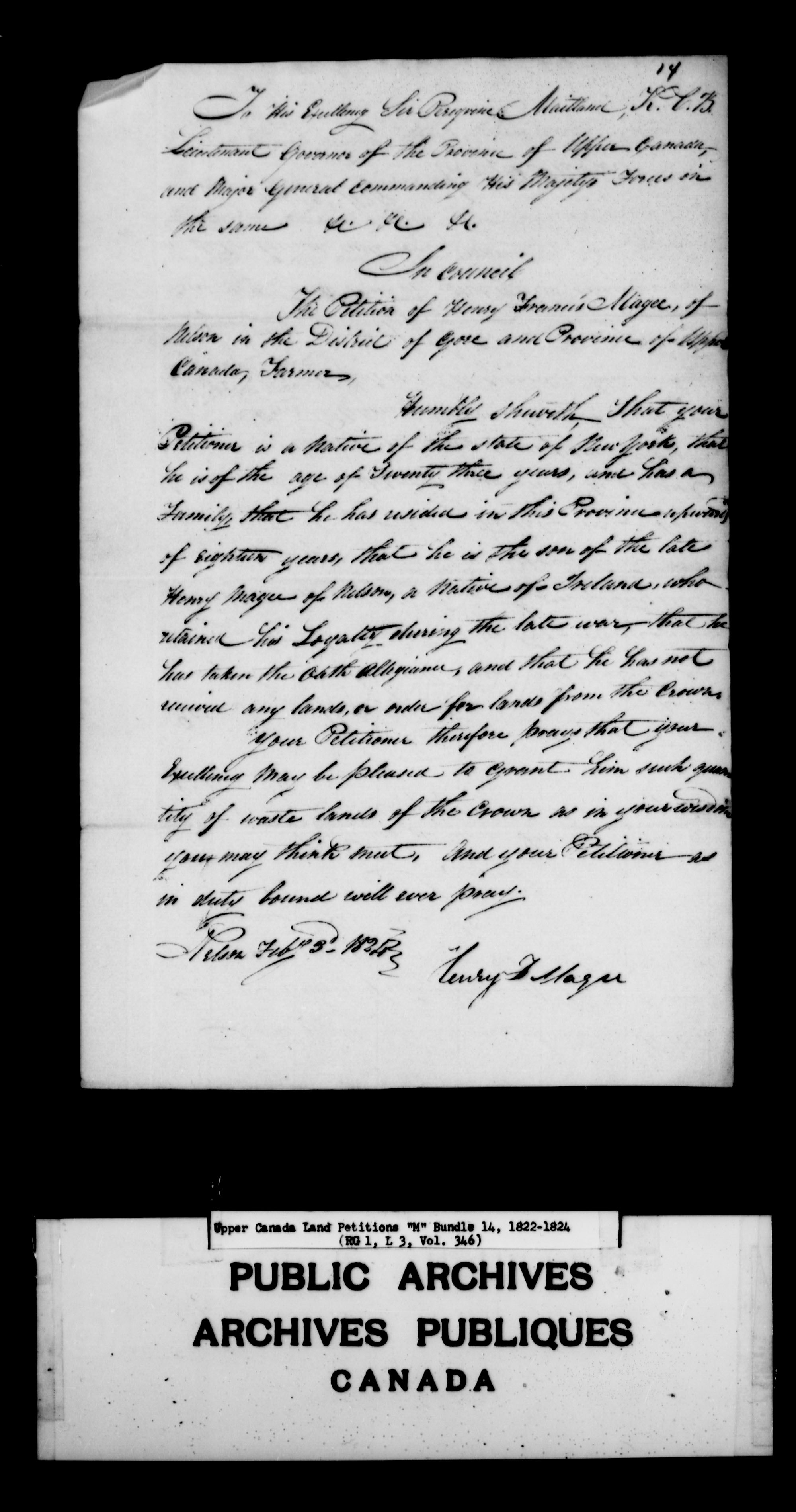 Title: Upper Canada Land Petitions (1763-1865) - Mikan Number: 205131 - Microform: c-2204