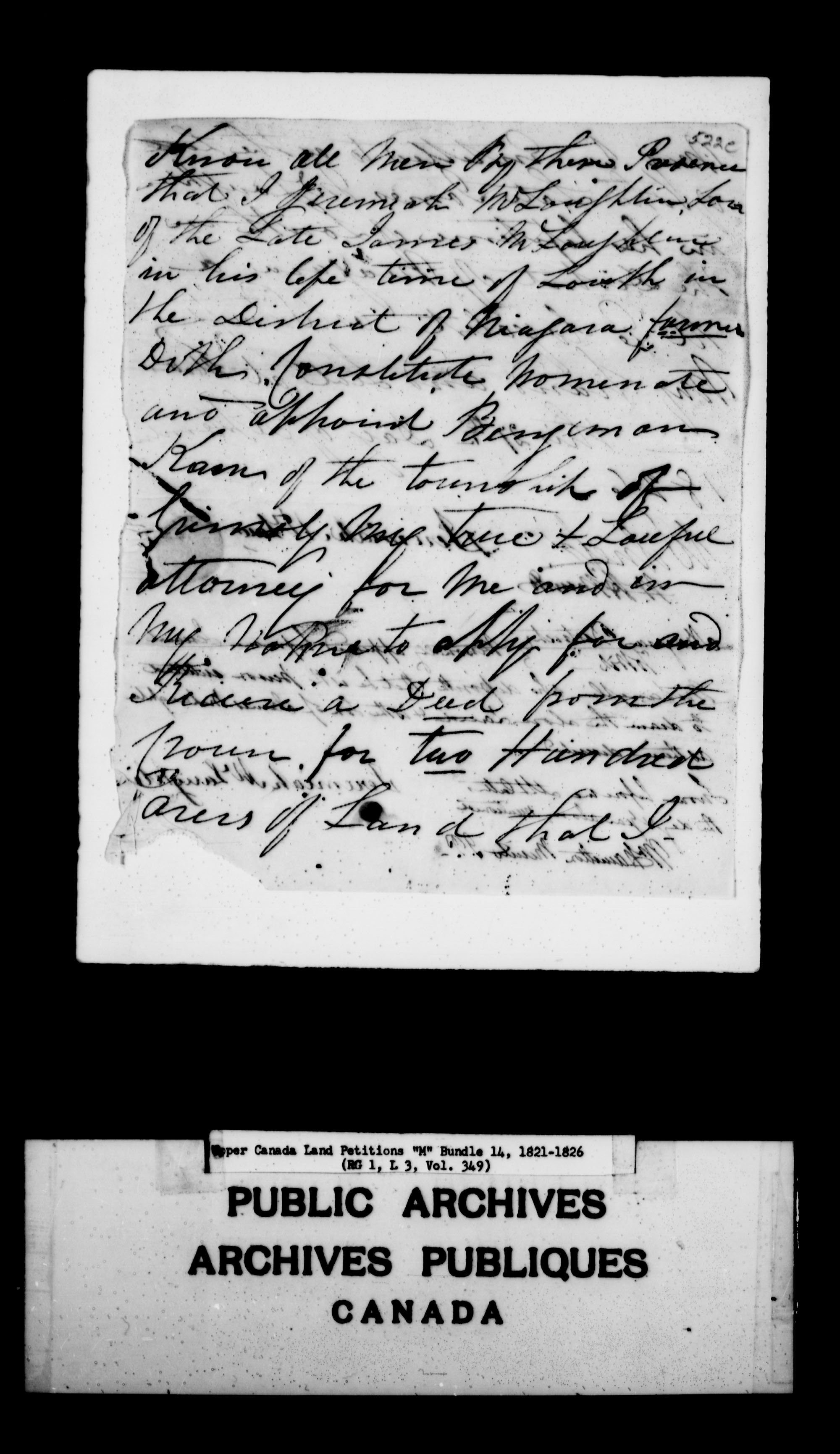 Titre : Demandes de terres du Haut-Canada (1763-1865) - N d'enregistrement Mikan : 205131 - Microforme : c-2208
