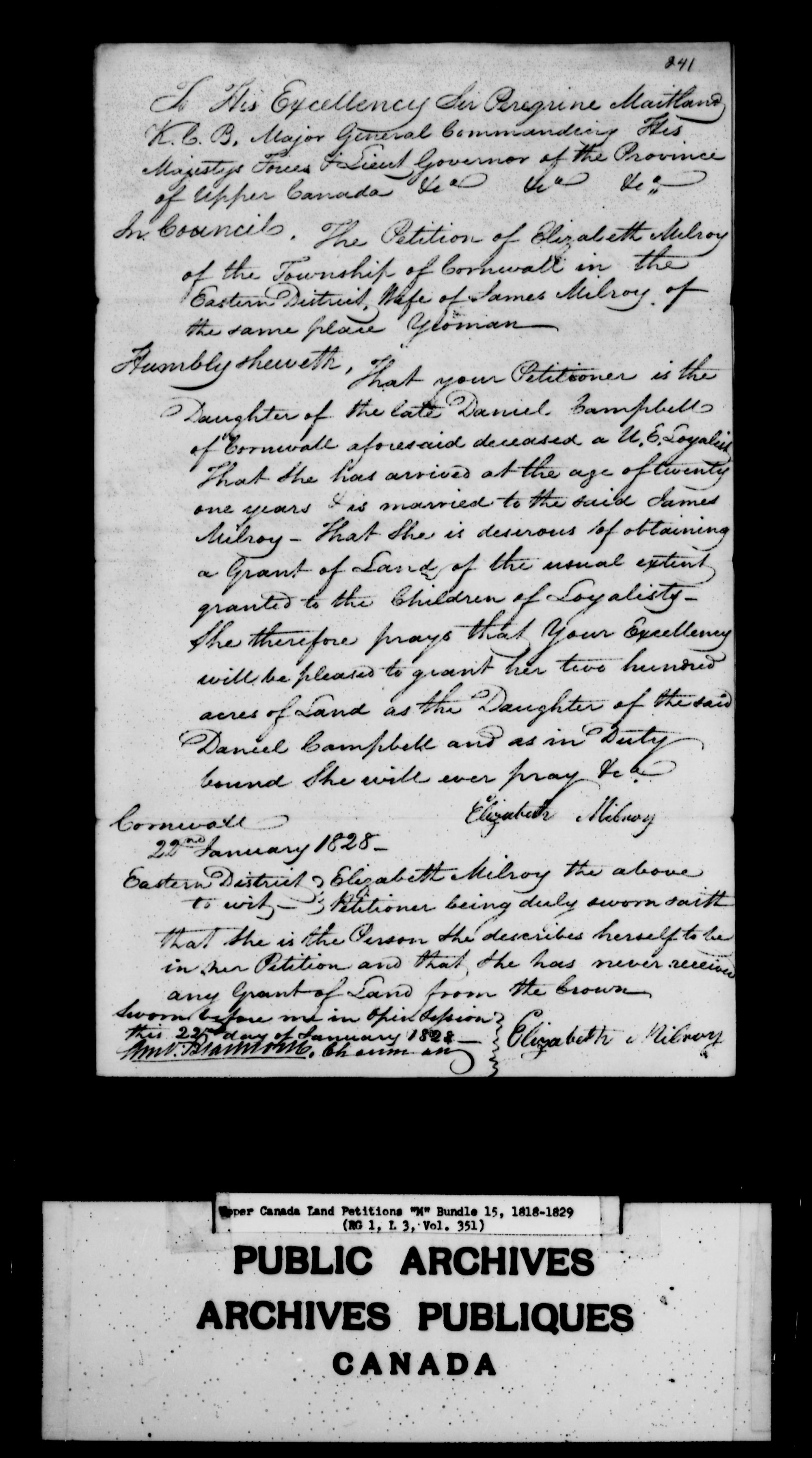 Title: Upper Canada Land Petitions (1763-1865) - Mikan Number: 205131 - Microform: c-2209