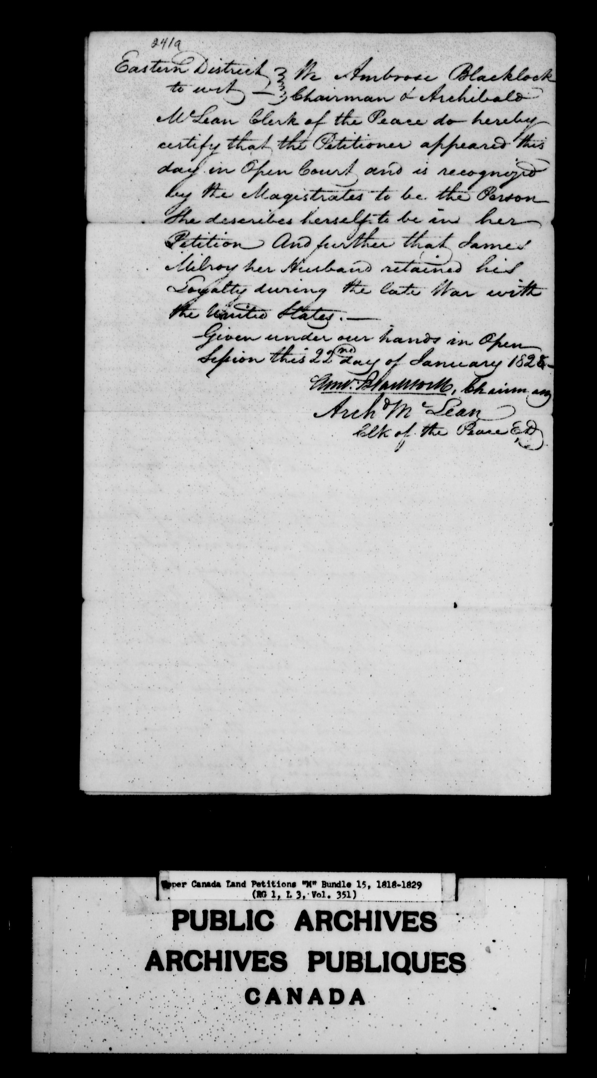 Title: Upper Canada Land Petitions (1763-1865) - Mikan Number: 205131 - Microform: c-2209