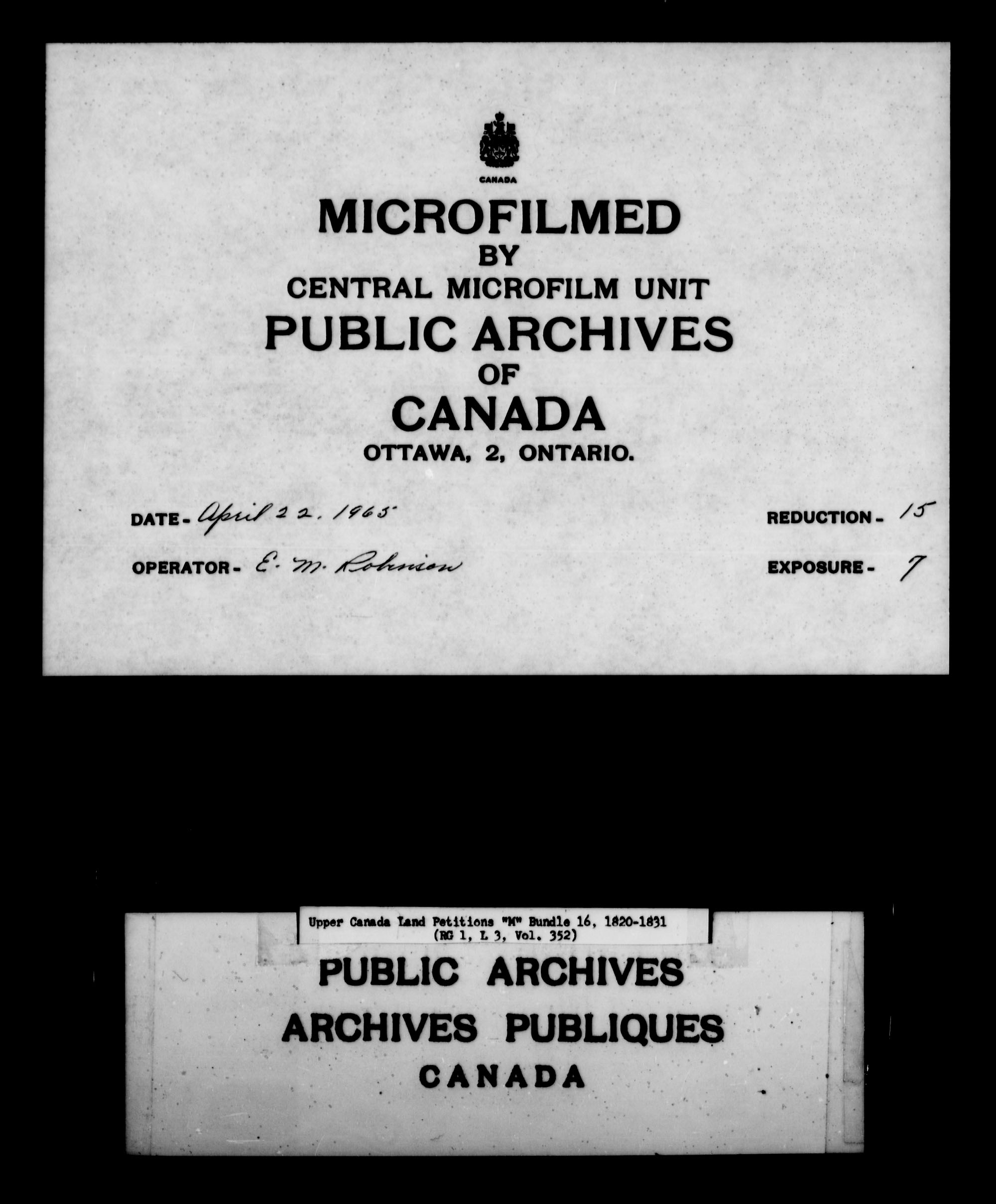 Titre : Demandes de terres du Haut-Canada (1763-1865) - N d'enregistrement Mikan : 205131 - Microforme : c-2210
