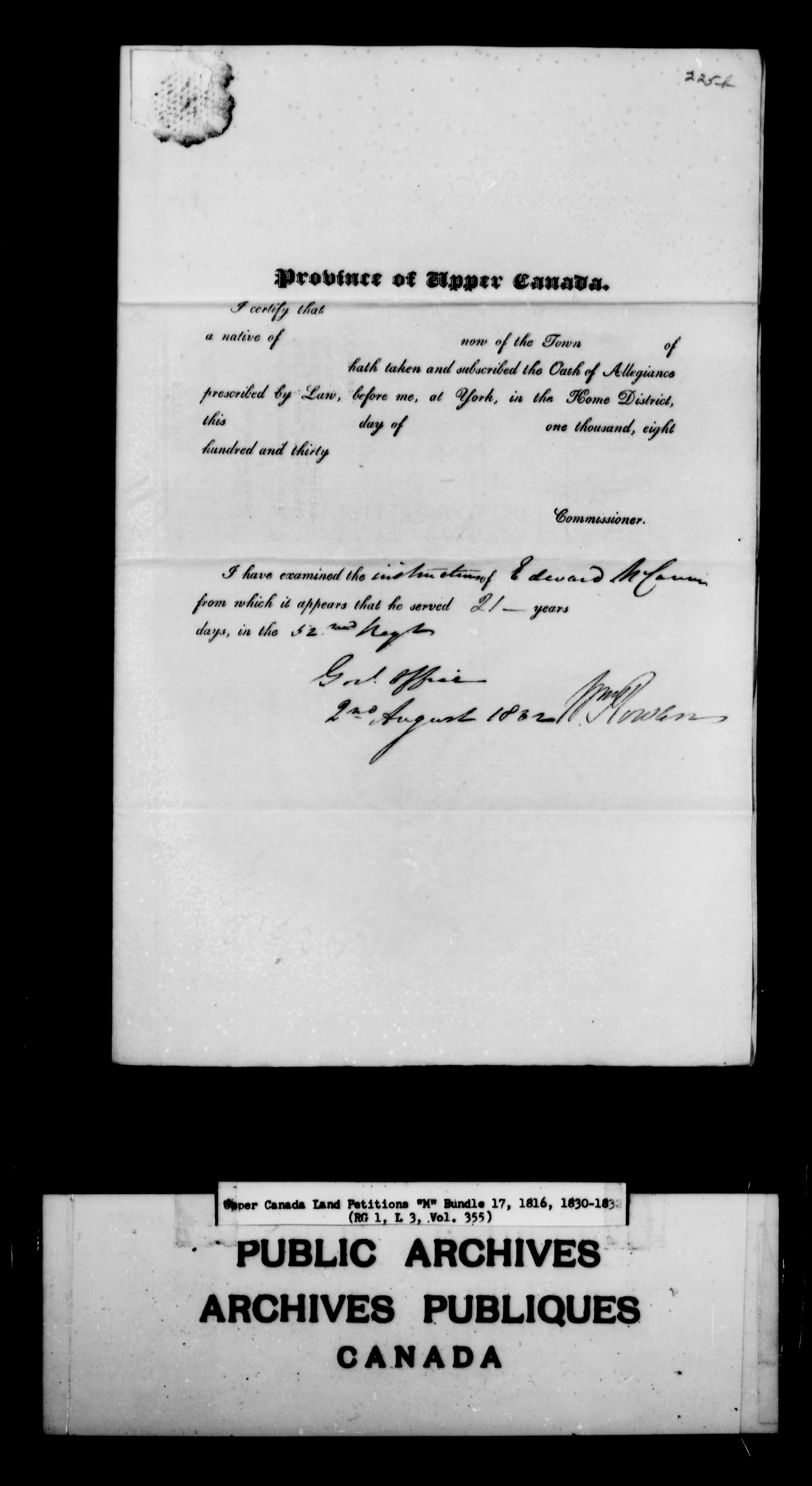 Title: Upper Canada Land Petitions (1763-1865) - Mikan Number: 205131 - Microform: c-2211