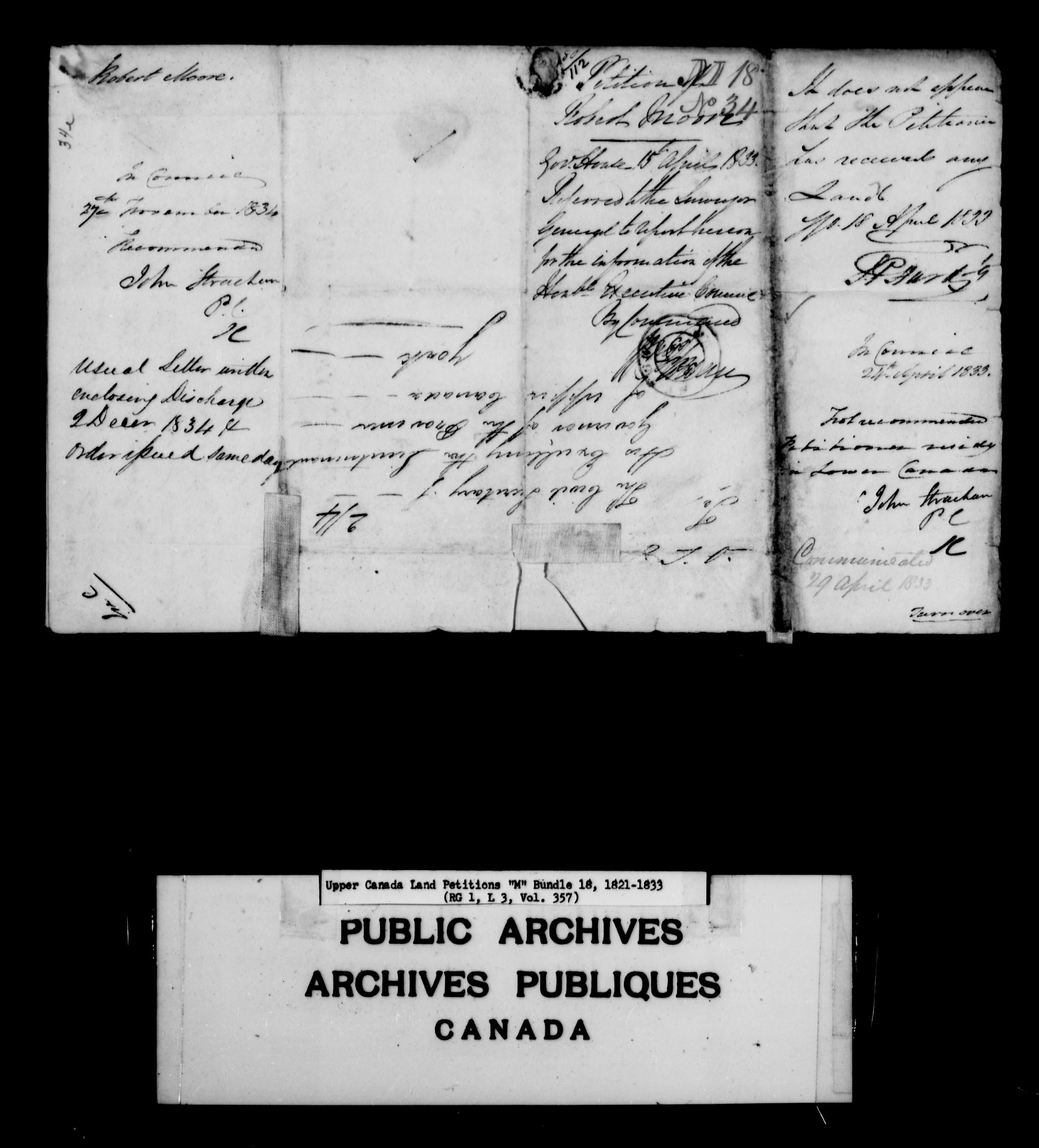 Titre : Demandes de terres du Haut-Canada (1763-1865) - N d'enregistrement Mikan : 205131 - Microforme : c-2213