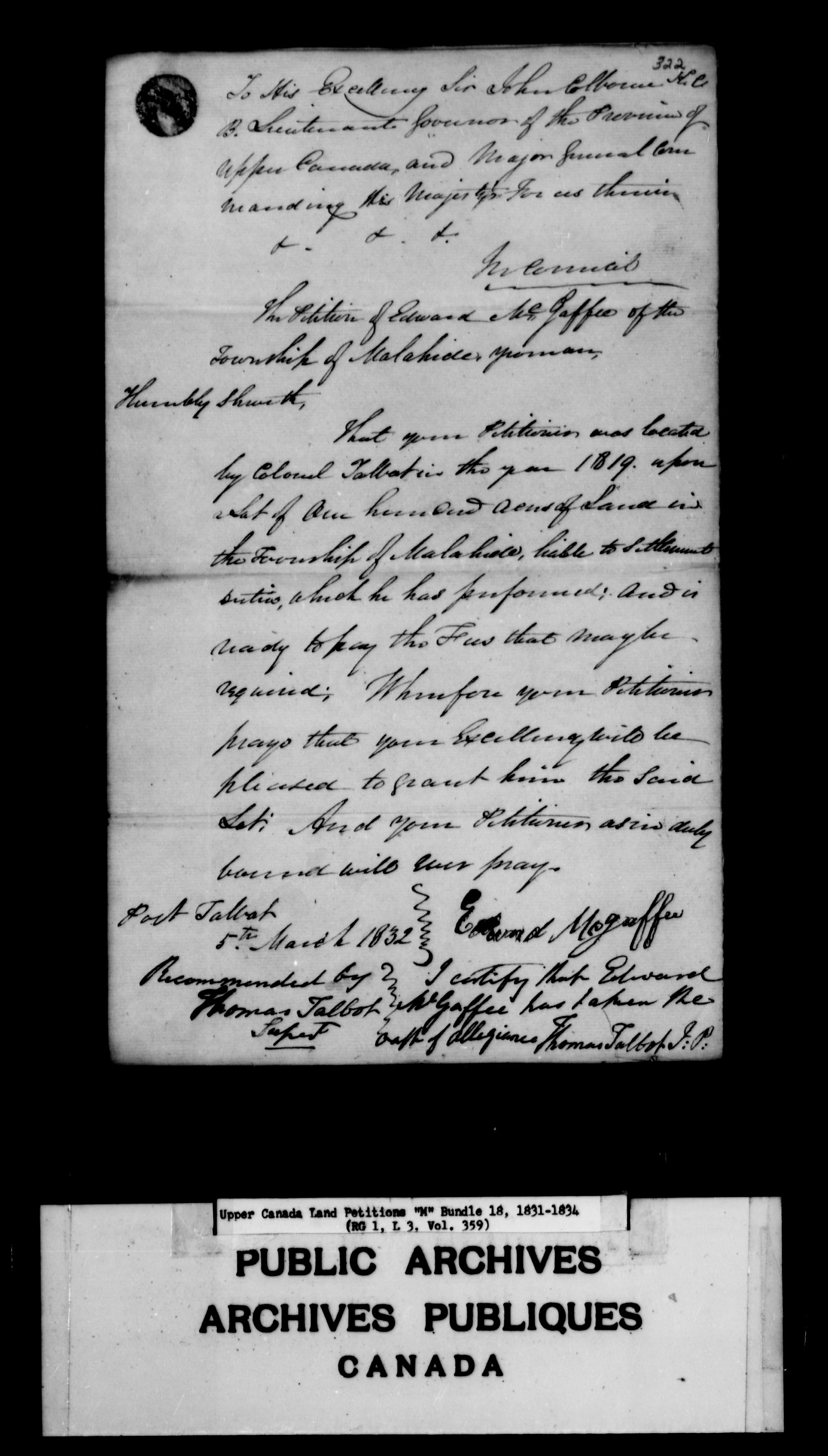 Title: Upper Canada Land Petitions (1763-1865) - Mikan Number: 205131 - Microform: c-2214