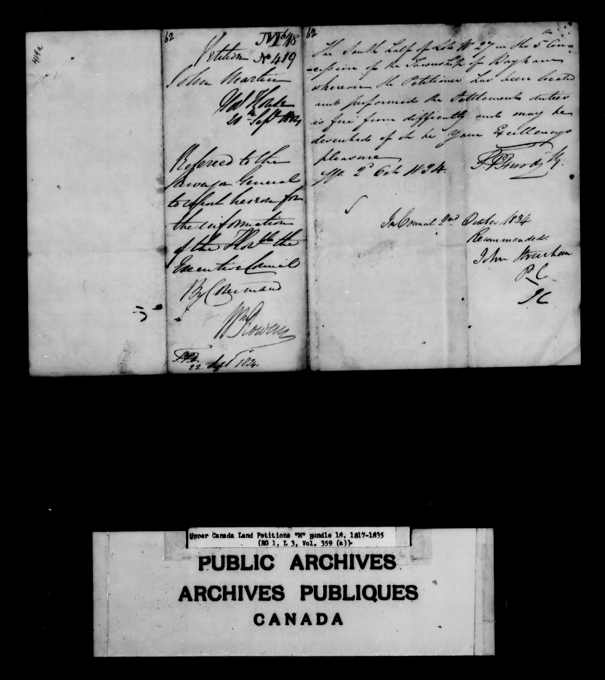 Title: Upper Canada Land Petitions (1763-1865) - Mikan Number: 205131 - Microform: c-2214