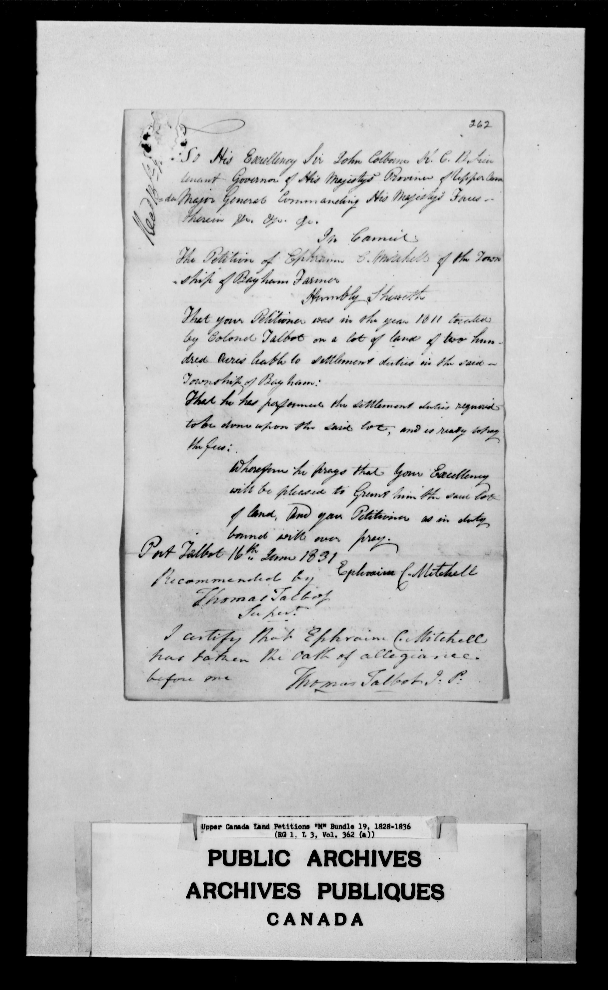 Title: Upper Canada Land Petitions (1763-1865) - Mikan Number: 205131 - Microform: c-2216