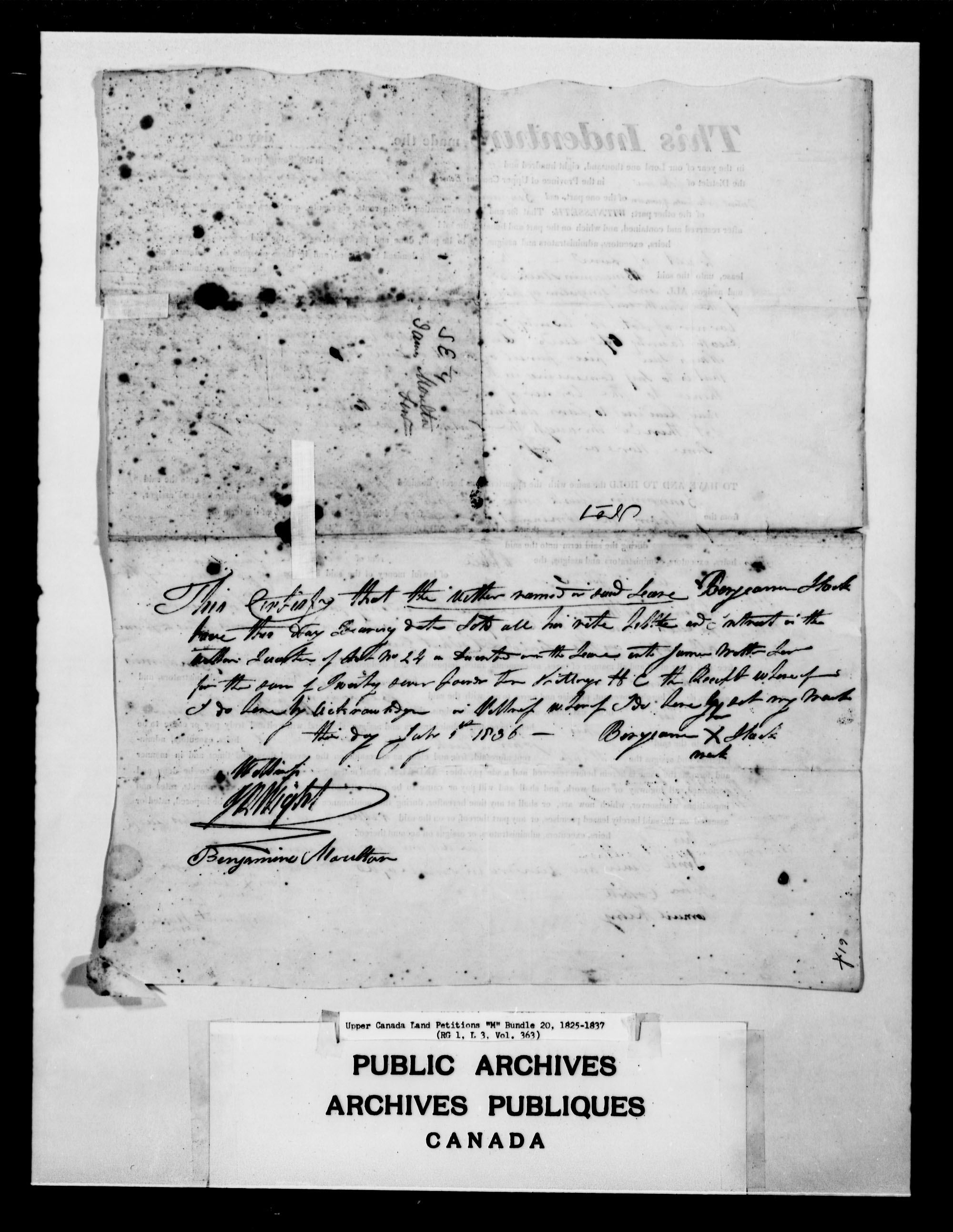 Title: Upper Canada Land Petitions (1763-1865) - Mikan Number: 205131 - Microform: c-2216