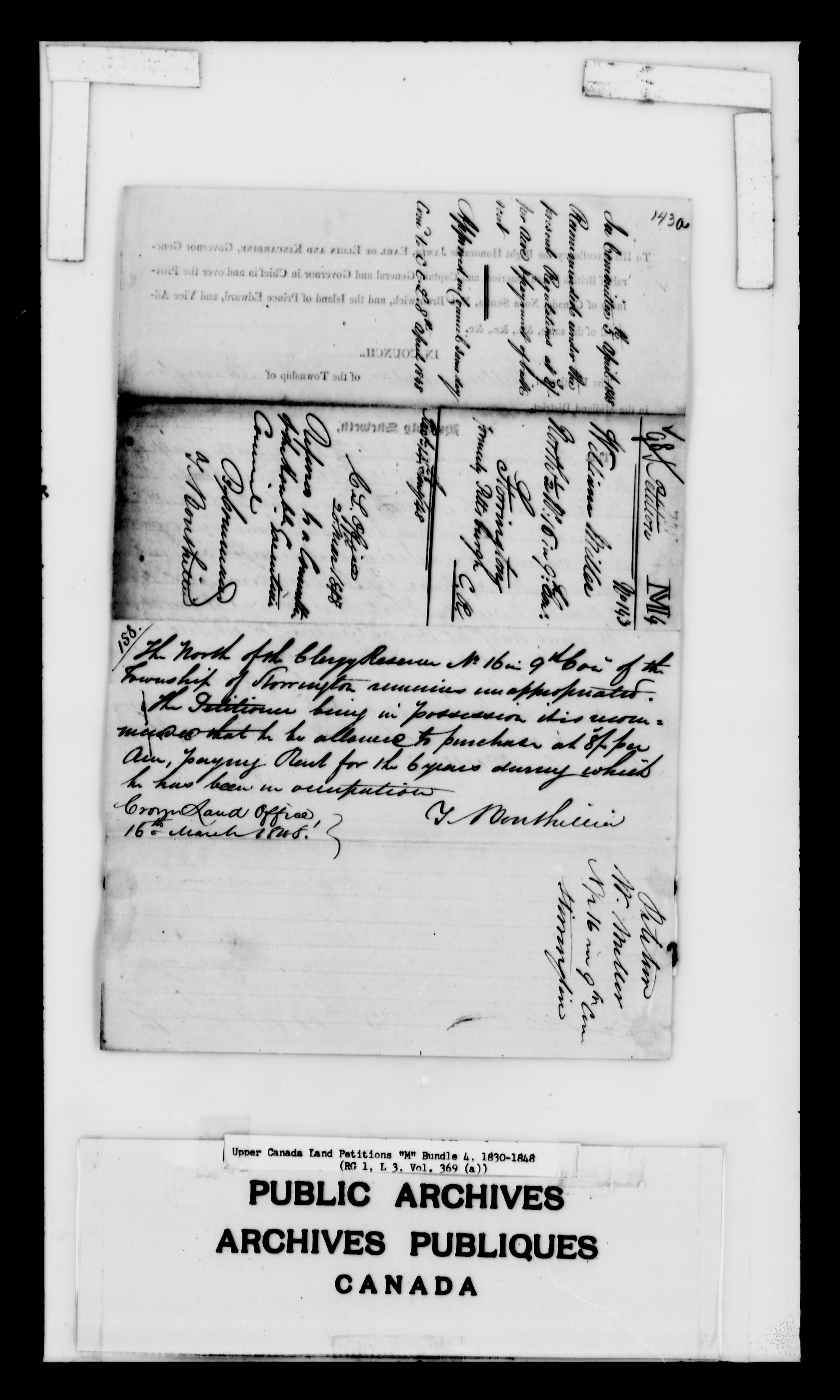 Titre : Demandes de terres du Haut-Canada (1763-1865) - N d'enregistrement Mikan : 205131 - Microforme : c-2229