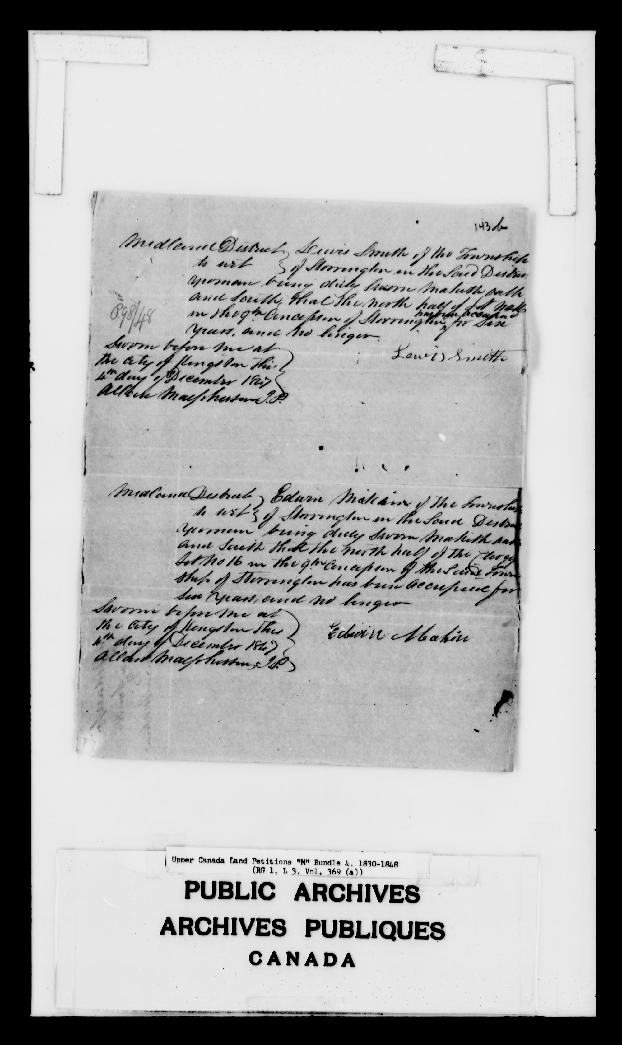 Titre : Demandes de terres du Haut-Canada (1763-1865) - N d'enregistrement Mikan : 205131 - Microforme : c-2229