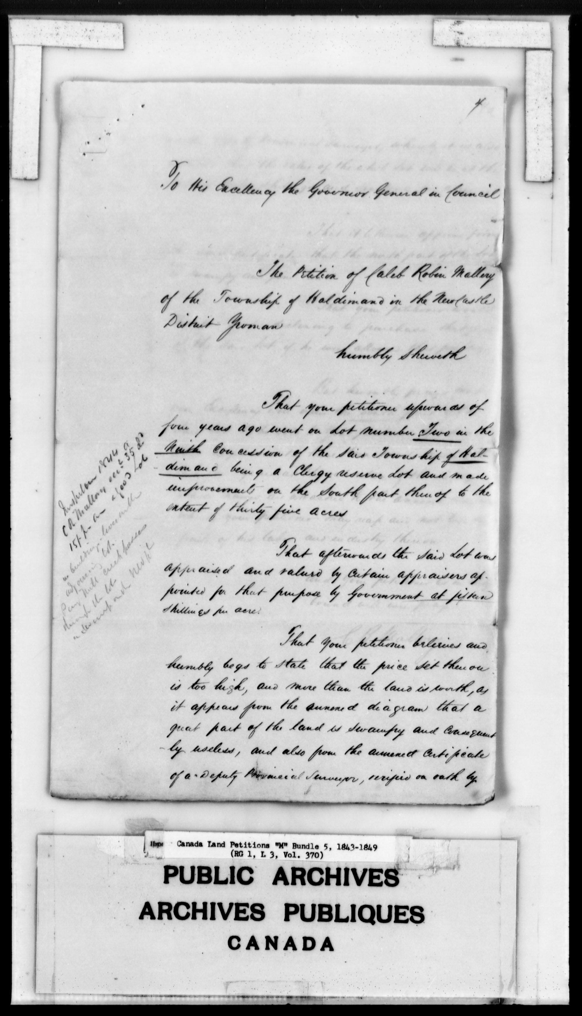 Title: Upper Canada Land Petitions (1763-1865) - Mikan Number: 205131 - Microform: c-2230