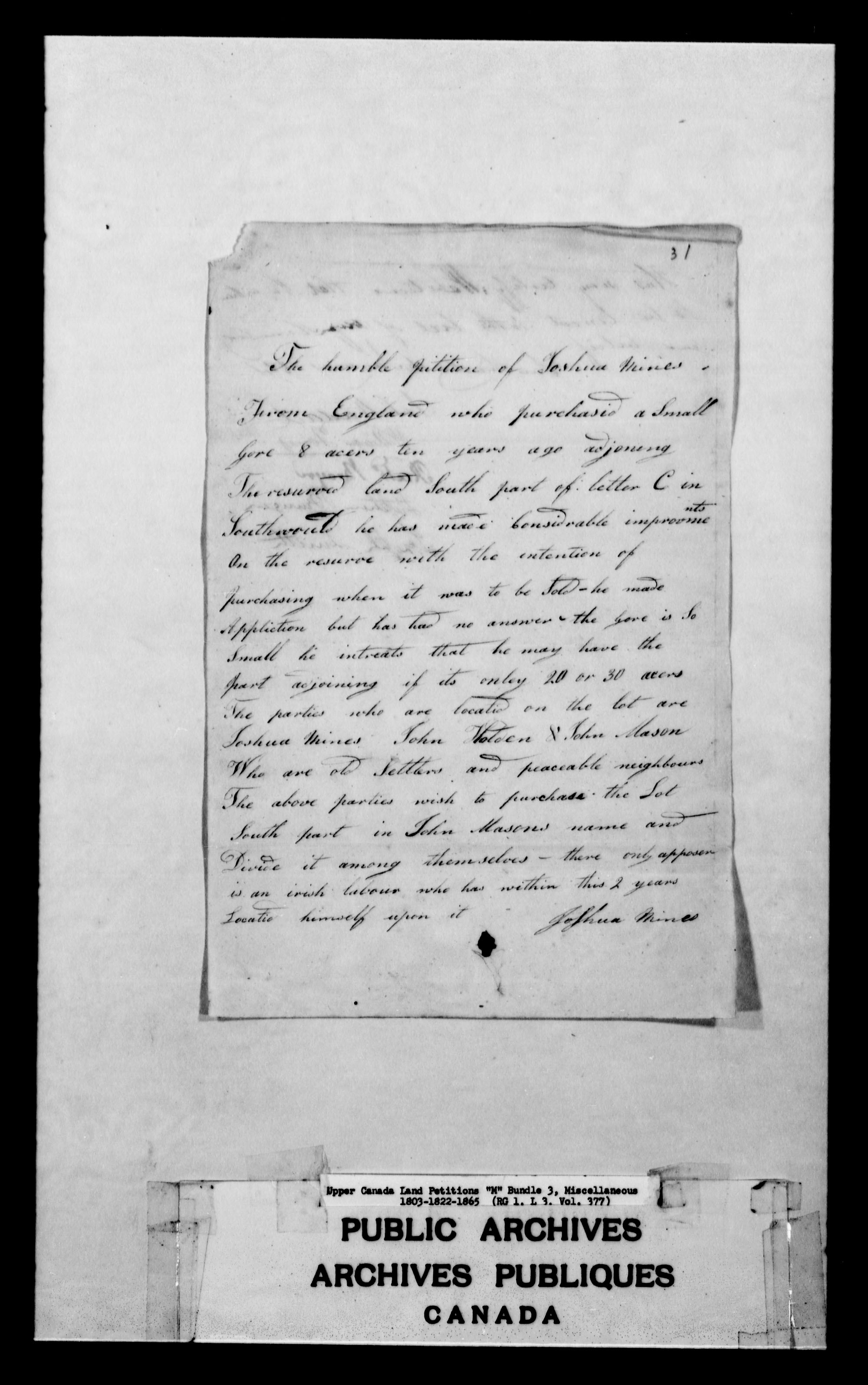 Title: Upper Canada Land Petitions (1763-1865) - Mikan Number: 205131 - Microform: c-2234