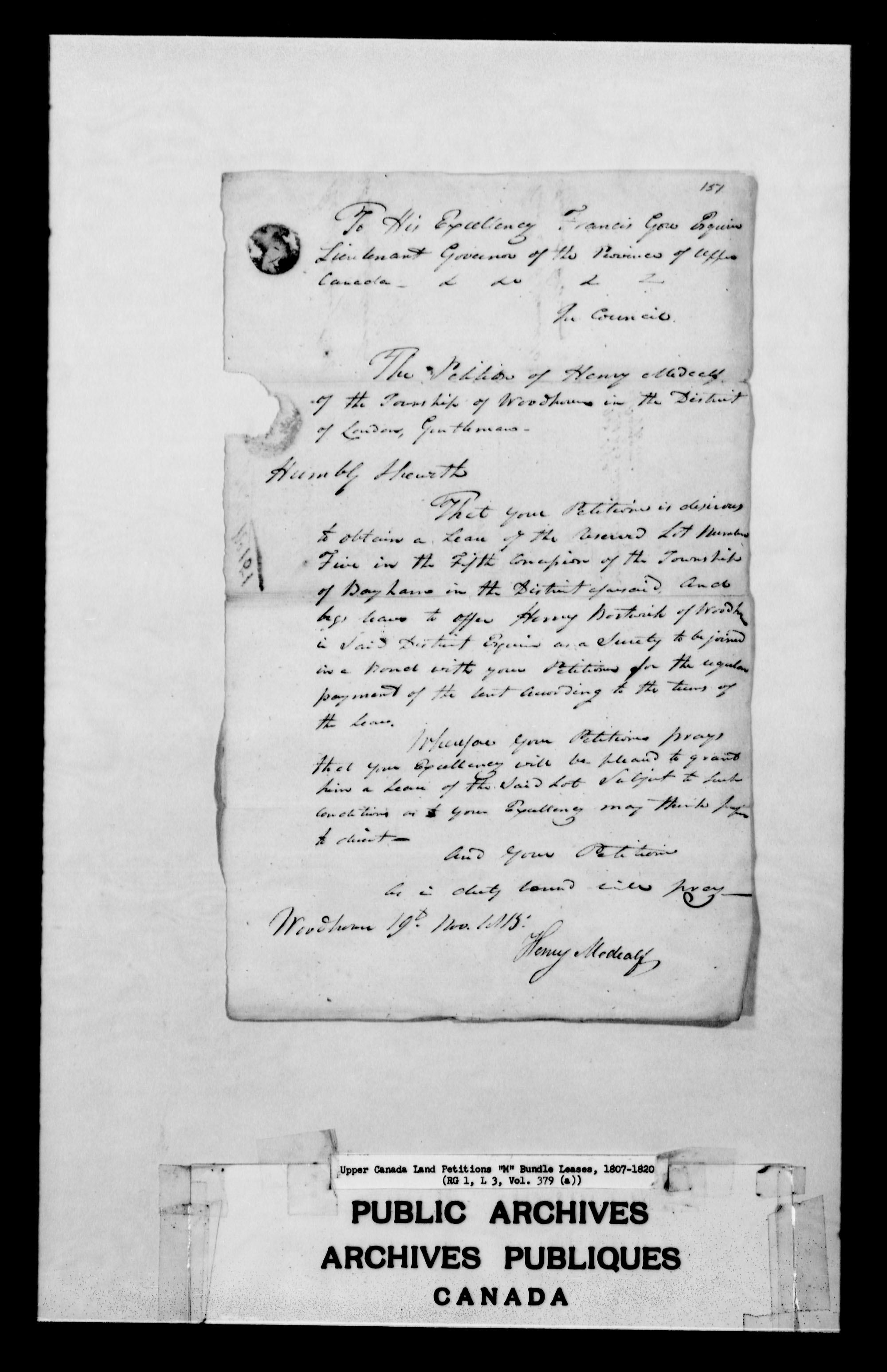 Title: Upper Canada Land Petitions (1763-1865) - Mikan Number: 205131 - Microform: c-2235