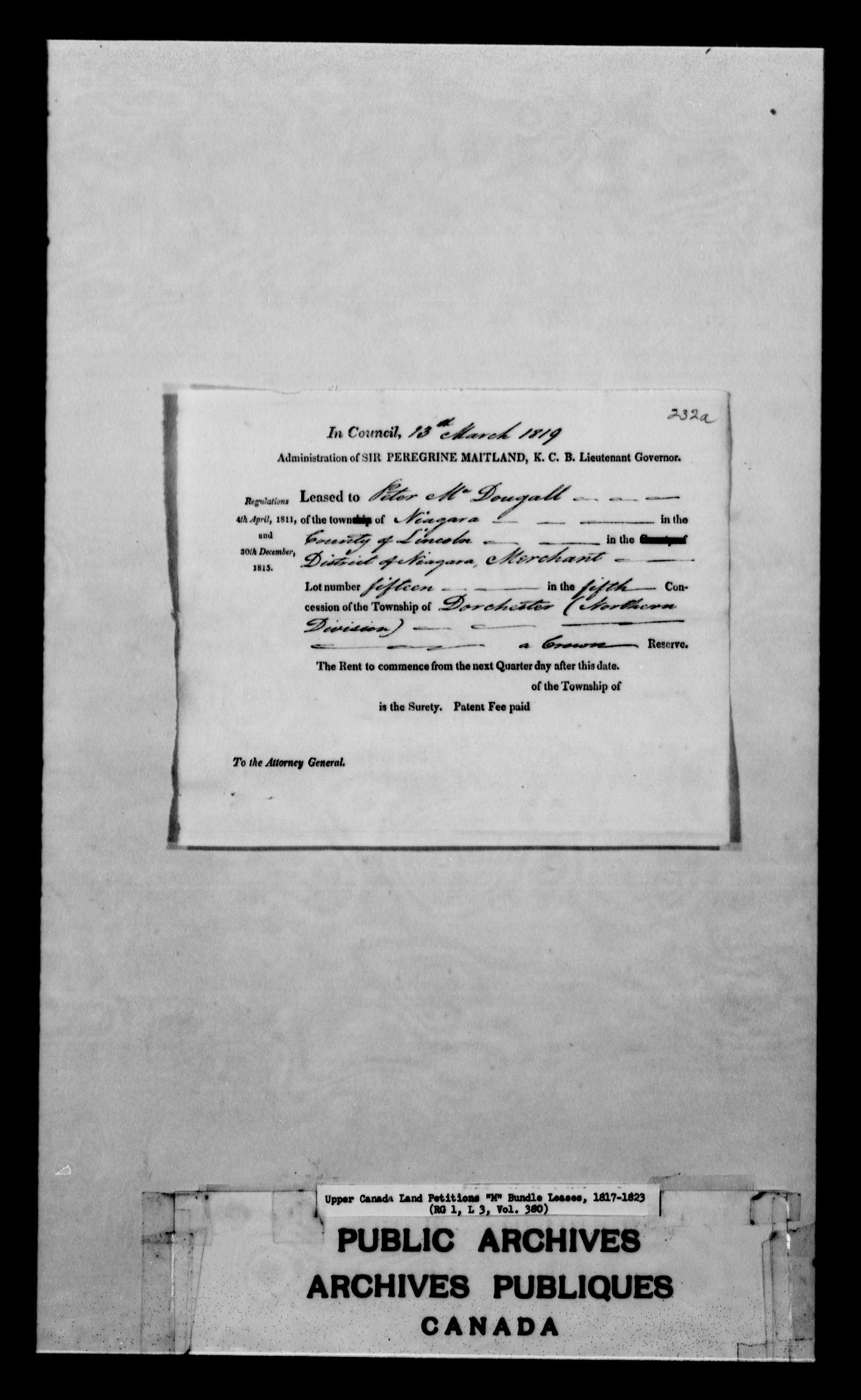 Title: Upper Canada Land Petitions (1763-1865) - Mikan Number: 205131 - Microform: c-2235