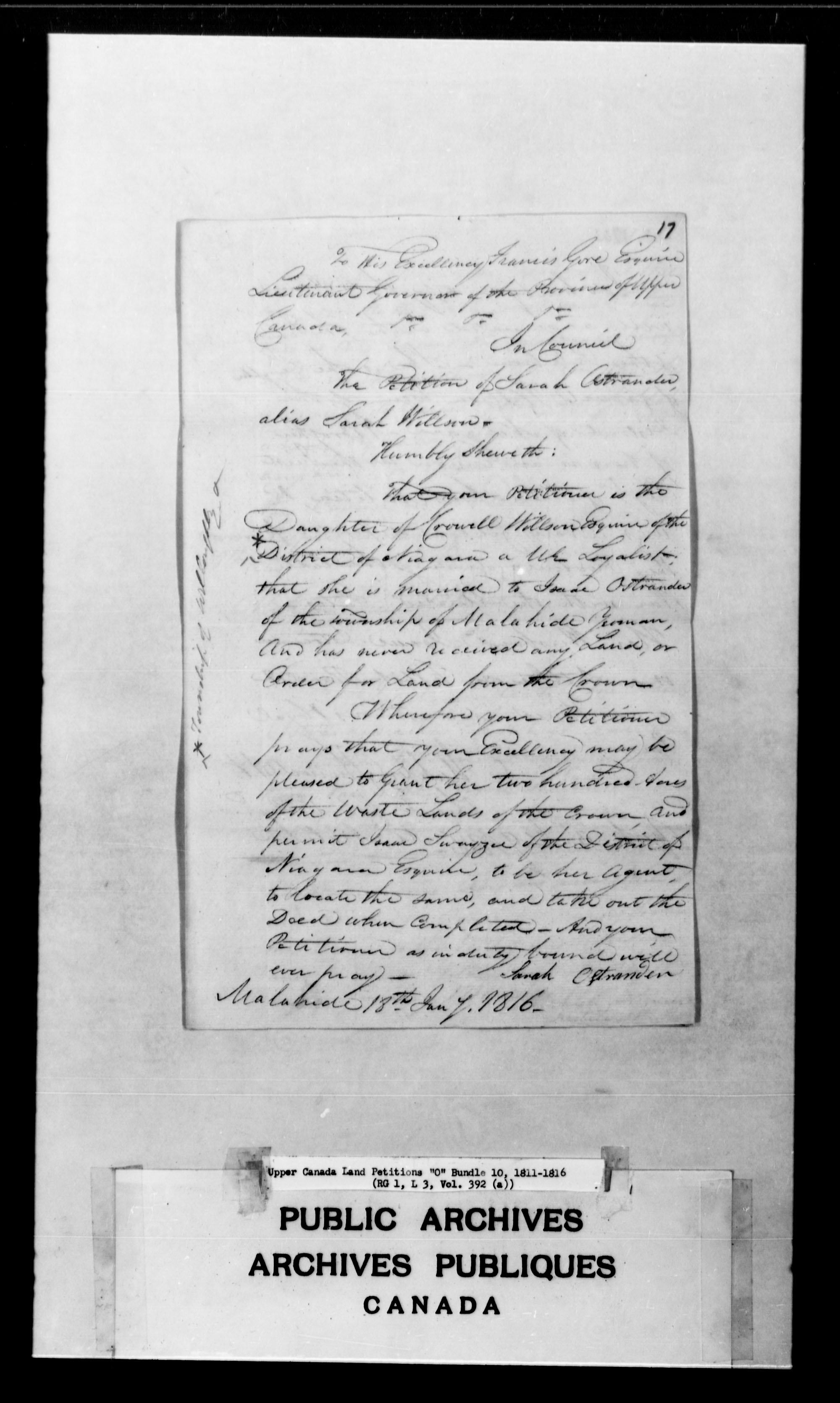 Title: Upper Canada Land Petitions (1763-1865) - Mikan Number: 205131 - Microform: c-2485