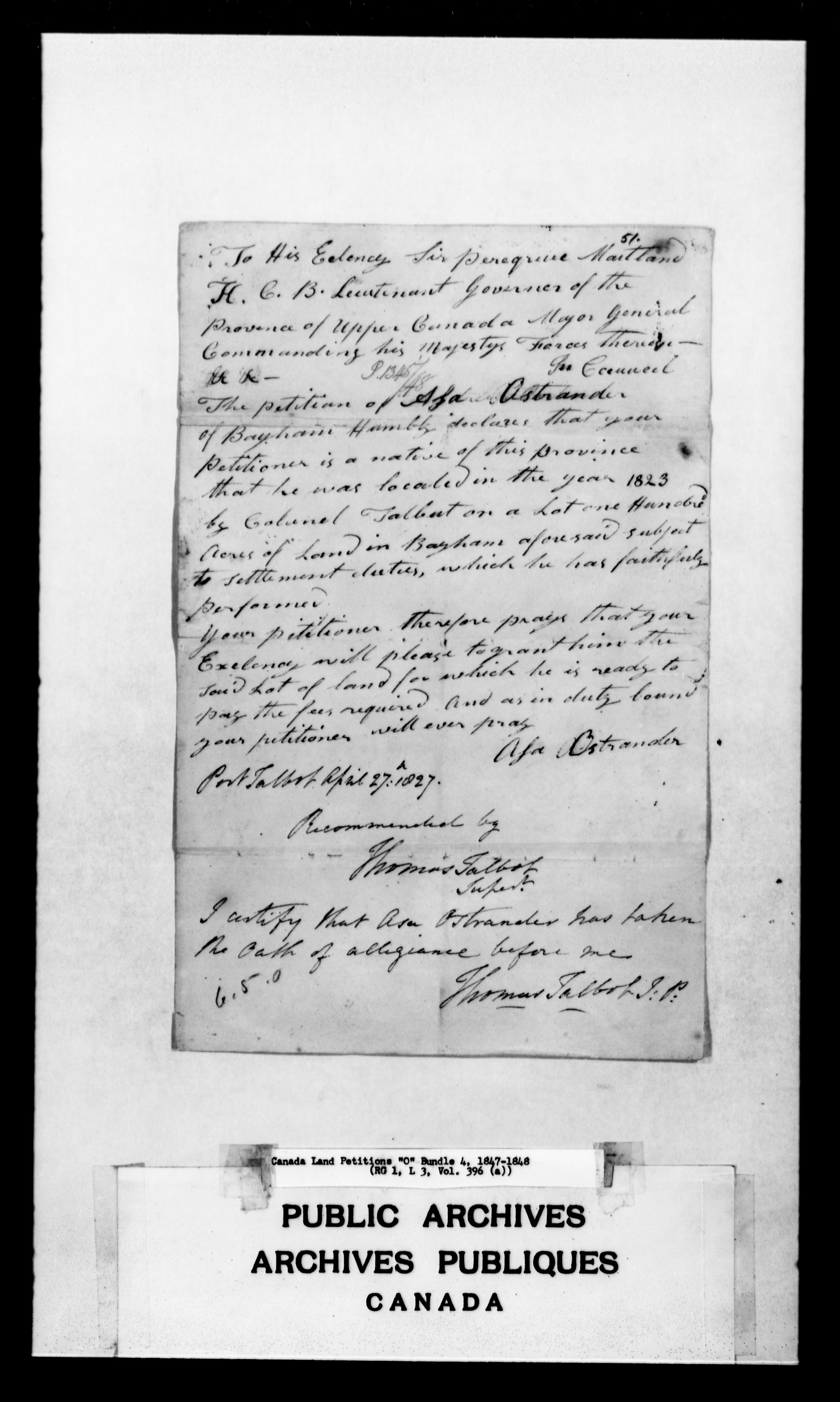 Title: Upper Canada Land Petitions (1763-1865) - Mikan Number: 205131 - Microform: c-2487