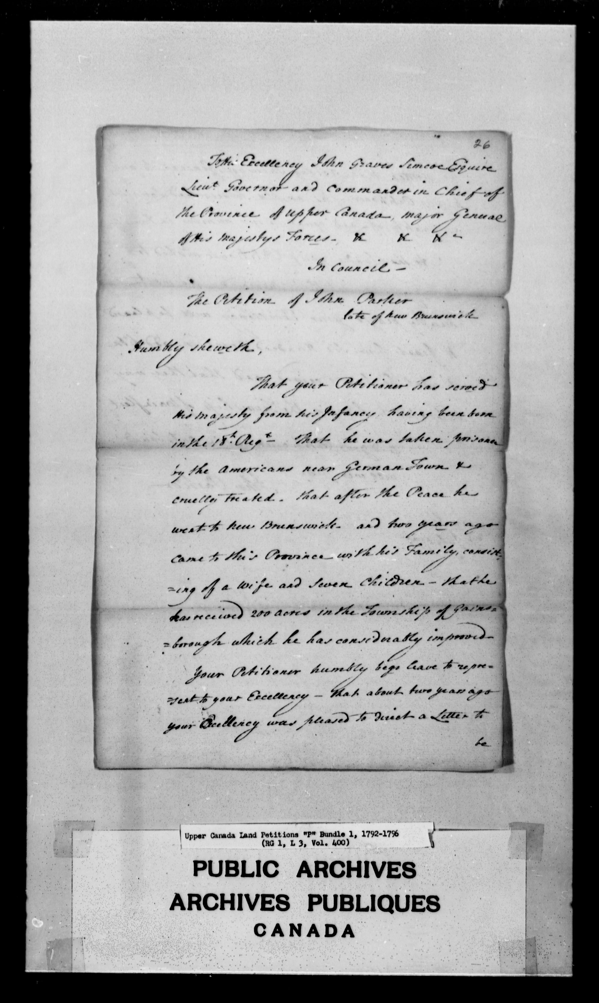Title: Upper Canada Land Petitions (1763-1865) - Mikan Number: 205131 - Microform: c-2488