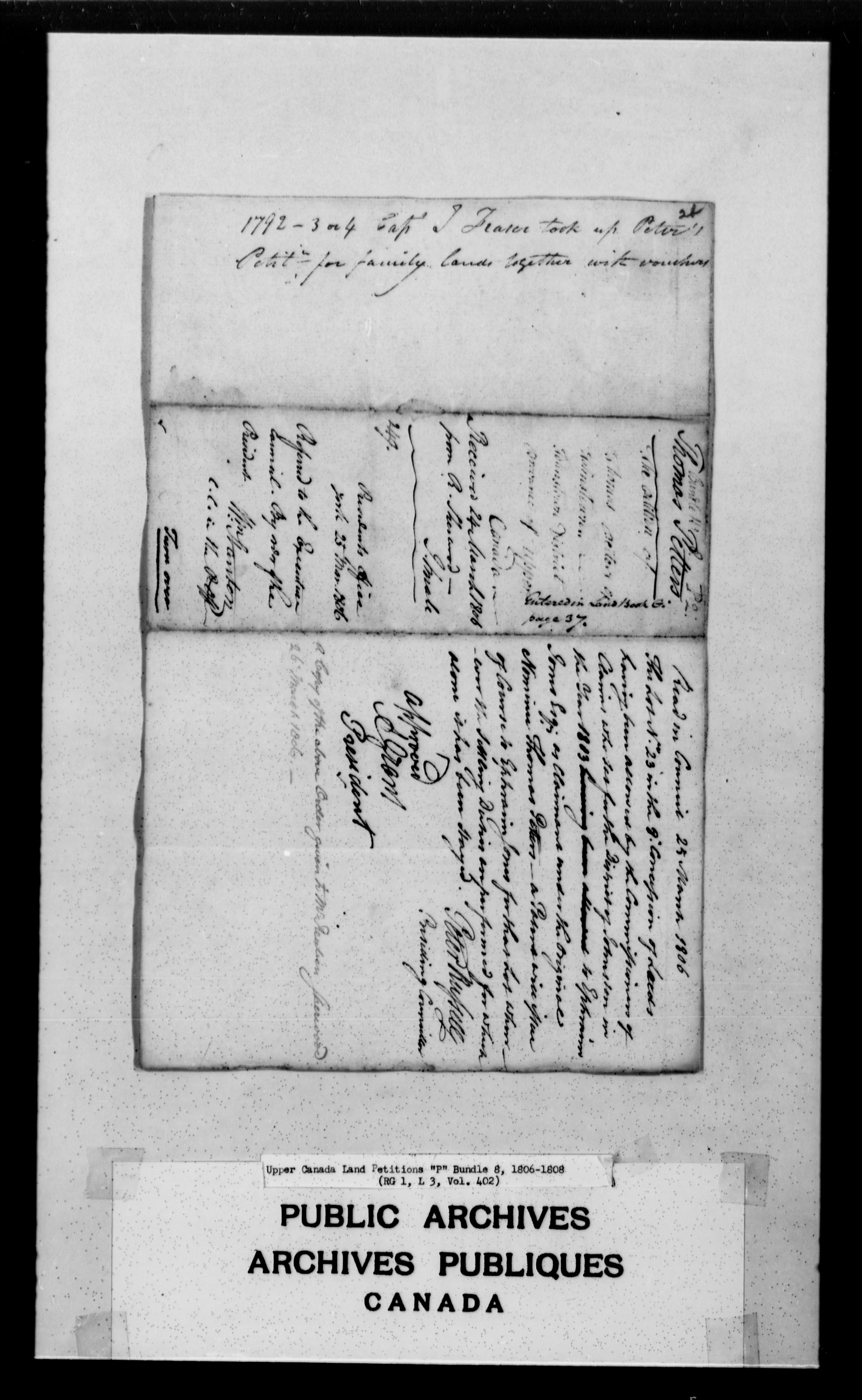 Titre : Demandes de terres du Haut-Canada (1763-1865) - N d'enregistrement Mikan : 205131 - Microforme : c-2490