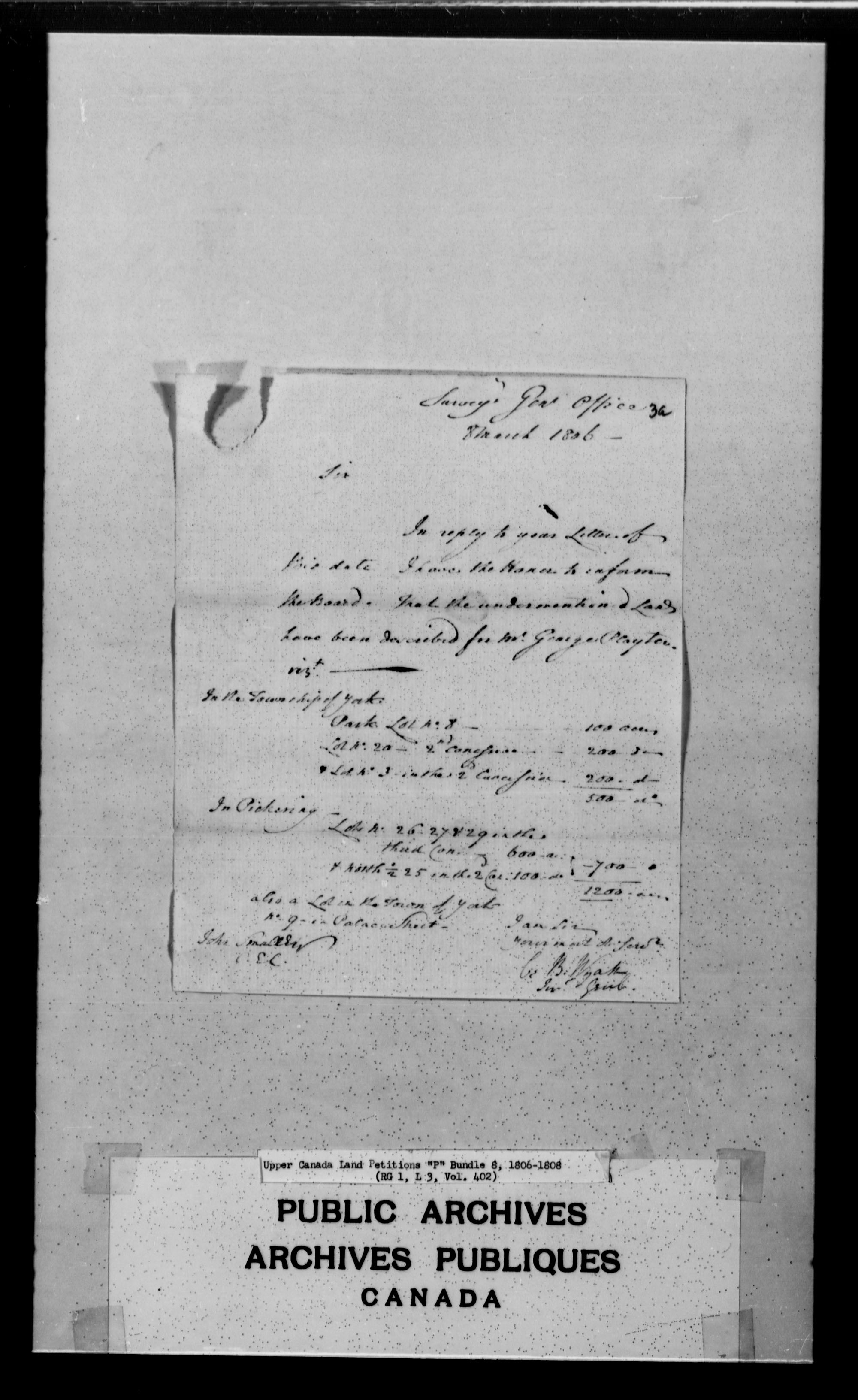 Titre : Demandes de terres du Haut-Canada (1763-1865) - N d'enregistrement Mikan : 205131 - Microforme : c-2490