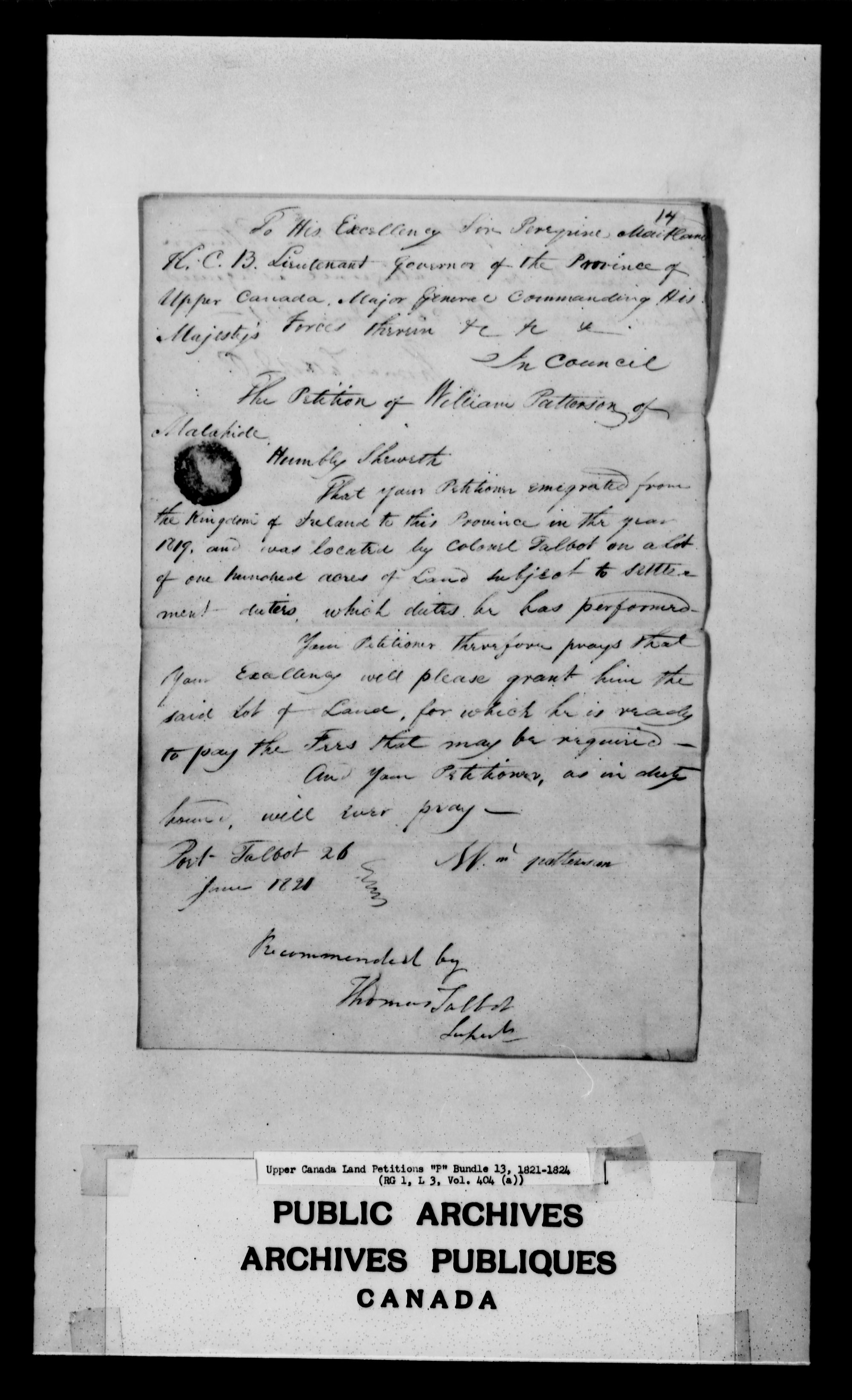 Title: Upper Canada Land Petitions (1763-1865) - Mikan Number: 205131 - Microform: c-2491