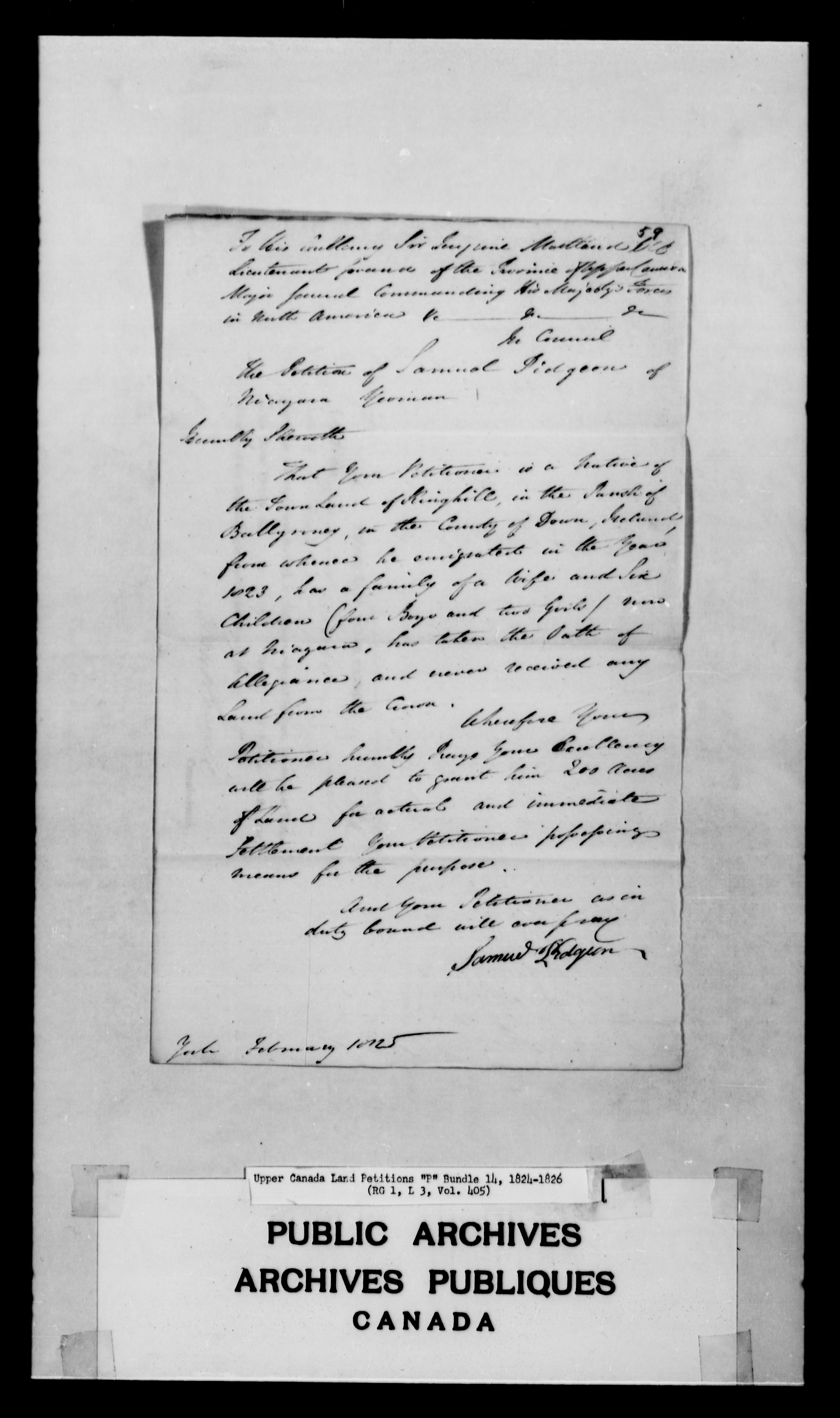 Titre : Demandes de terres du Haut-Canada (1763-1865) - N d'enregistrement Mikan : 205131 - Microforme : c-2491