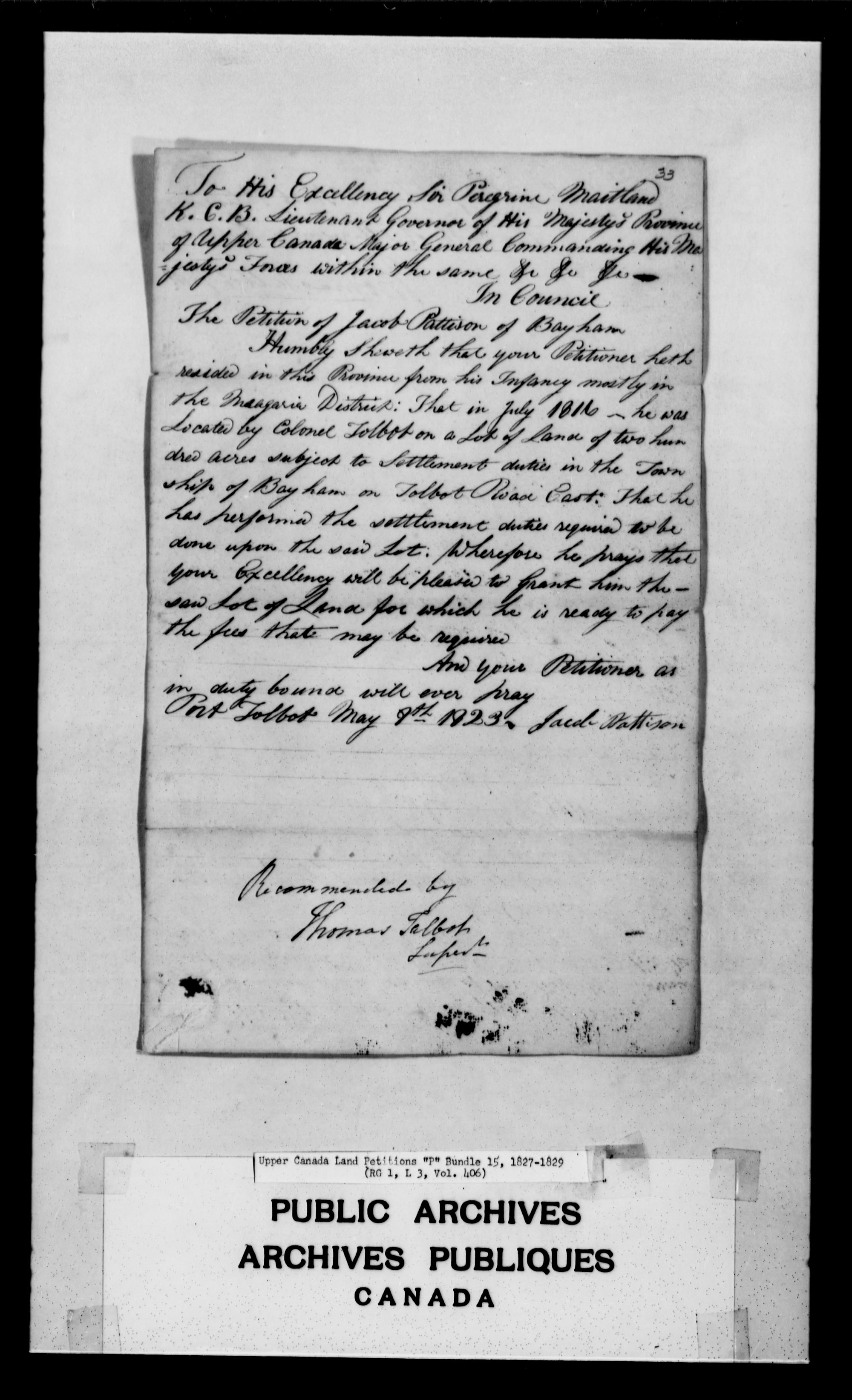 Title: Upper Canada Land Petitions (1763-1865) - Mikan Number: 205131 - Microform: c-2492