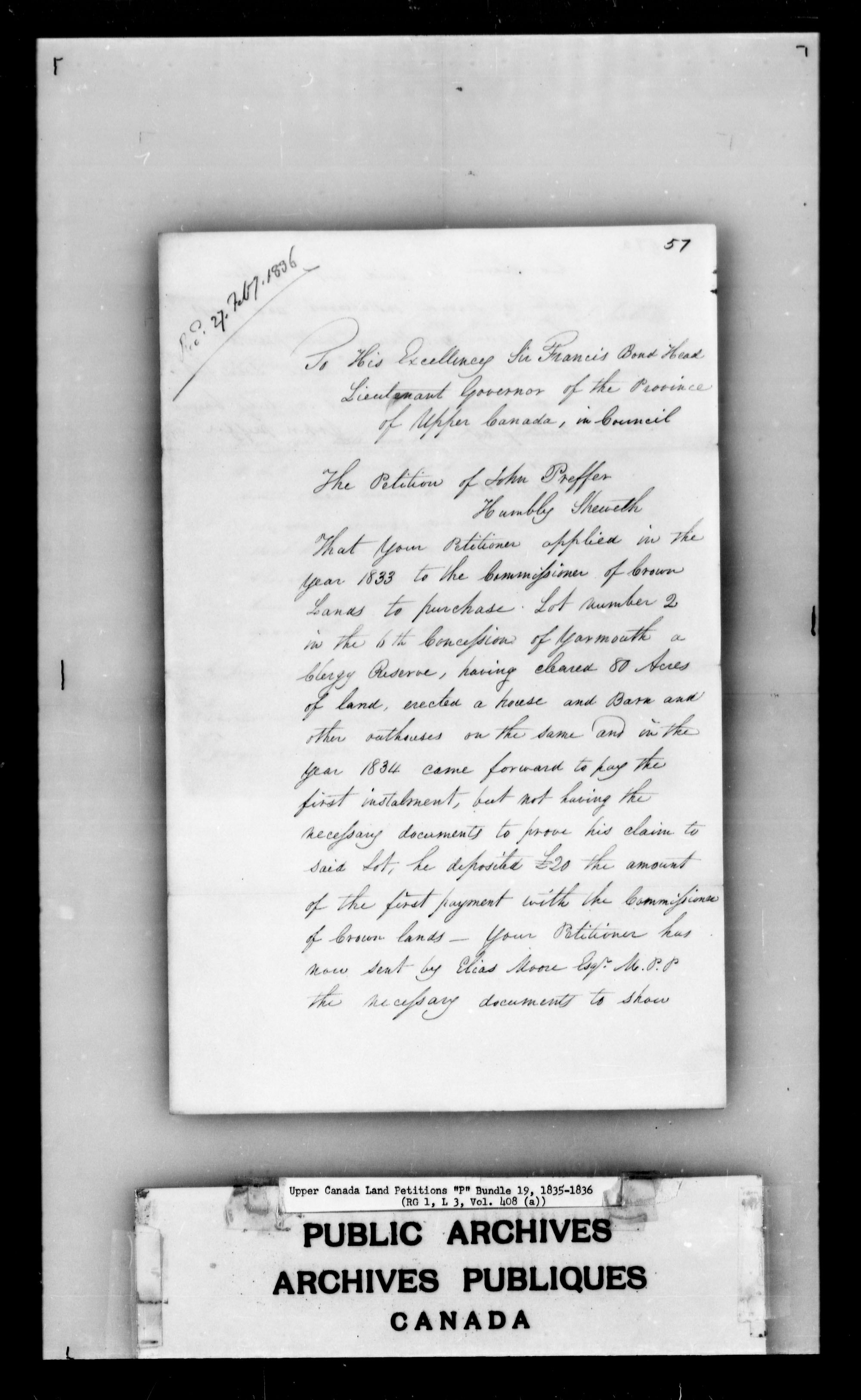 Title: Upper Canada Land Petitions (1763-1865) - Mikan Number: 205131 - Microform: c-2731a