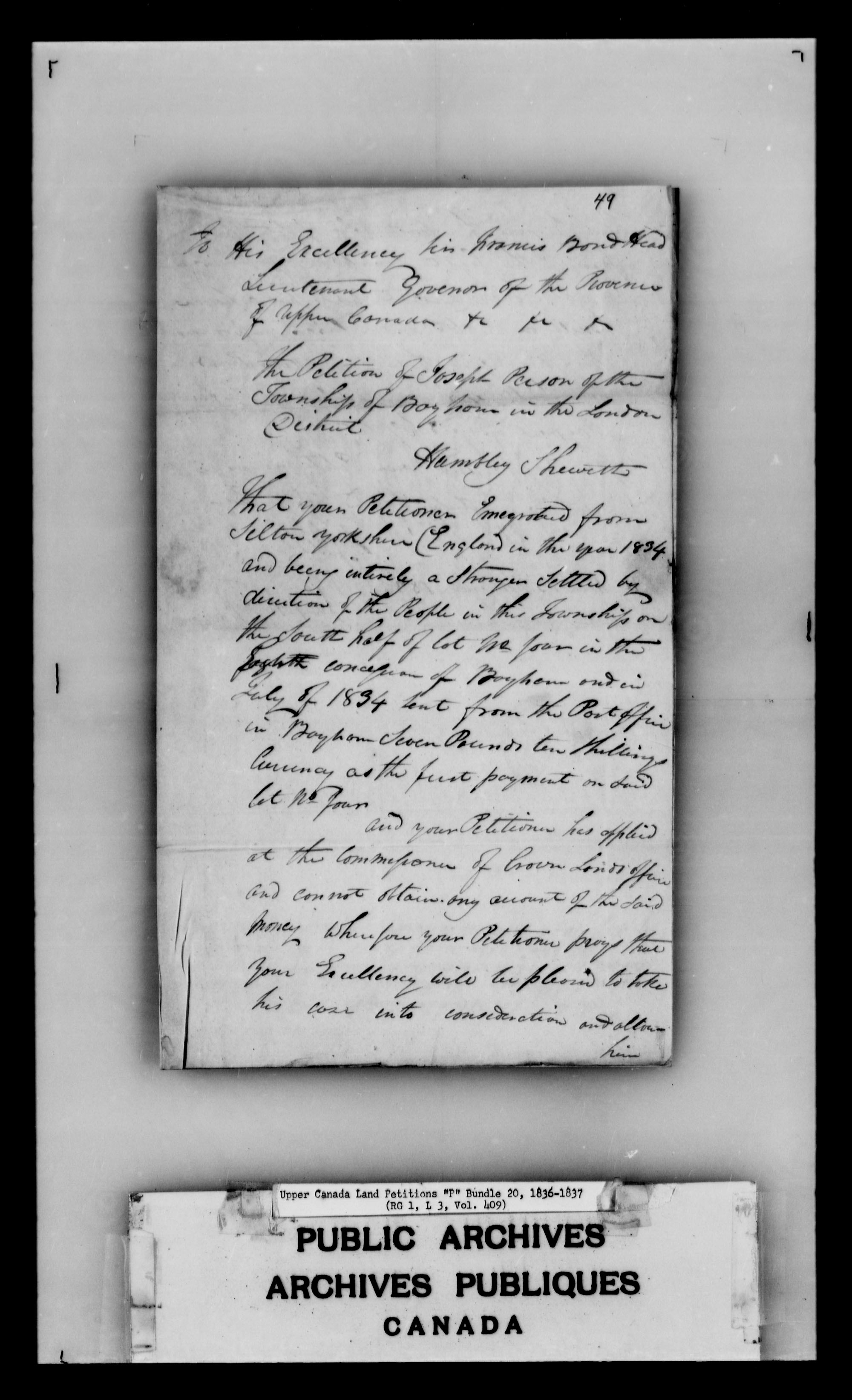 Title: Upper Canada Land Petitions (1763-1865) - Mikan Number: 205131 - Microform: c-2732