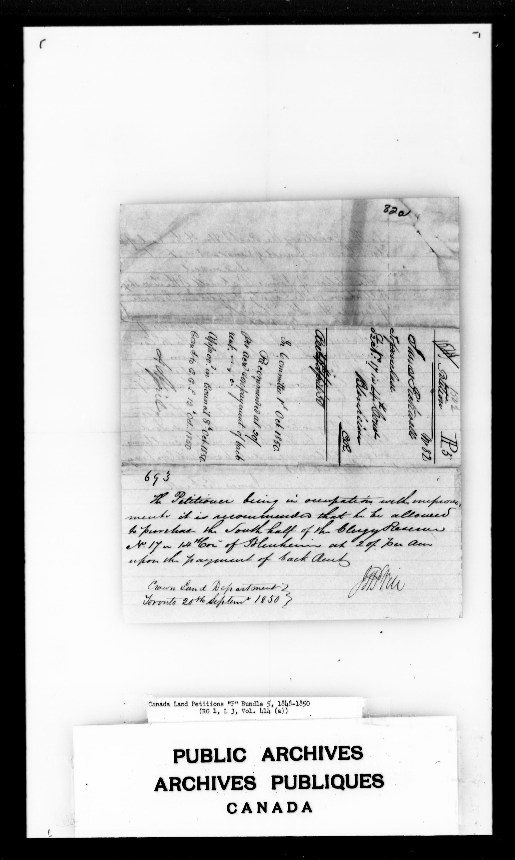 Titre : Demandes de terres du Haut-Canada (1763-1865) - N d'enregistrement Mikan : 205131 - Microforme : c-2735