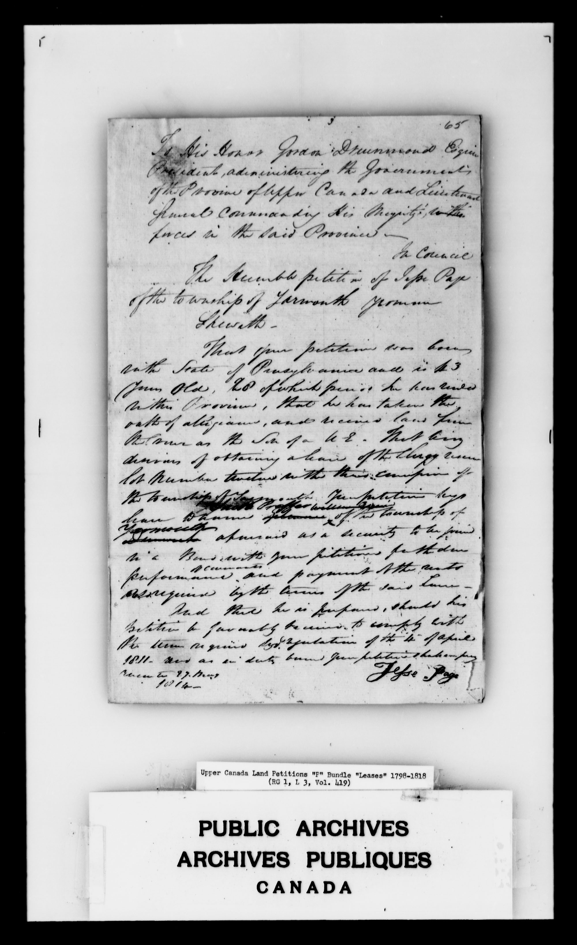 Title: Upper Canada Land Petitions (1763-1865) - Mikan Number: 205131 - Microform: c-2738
