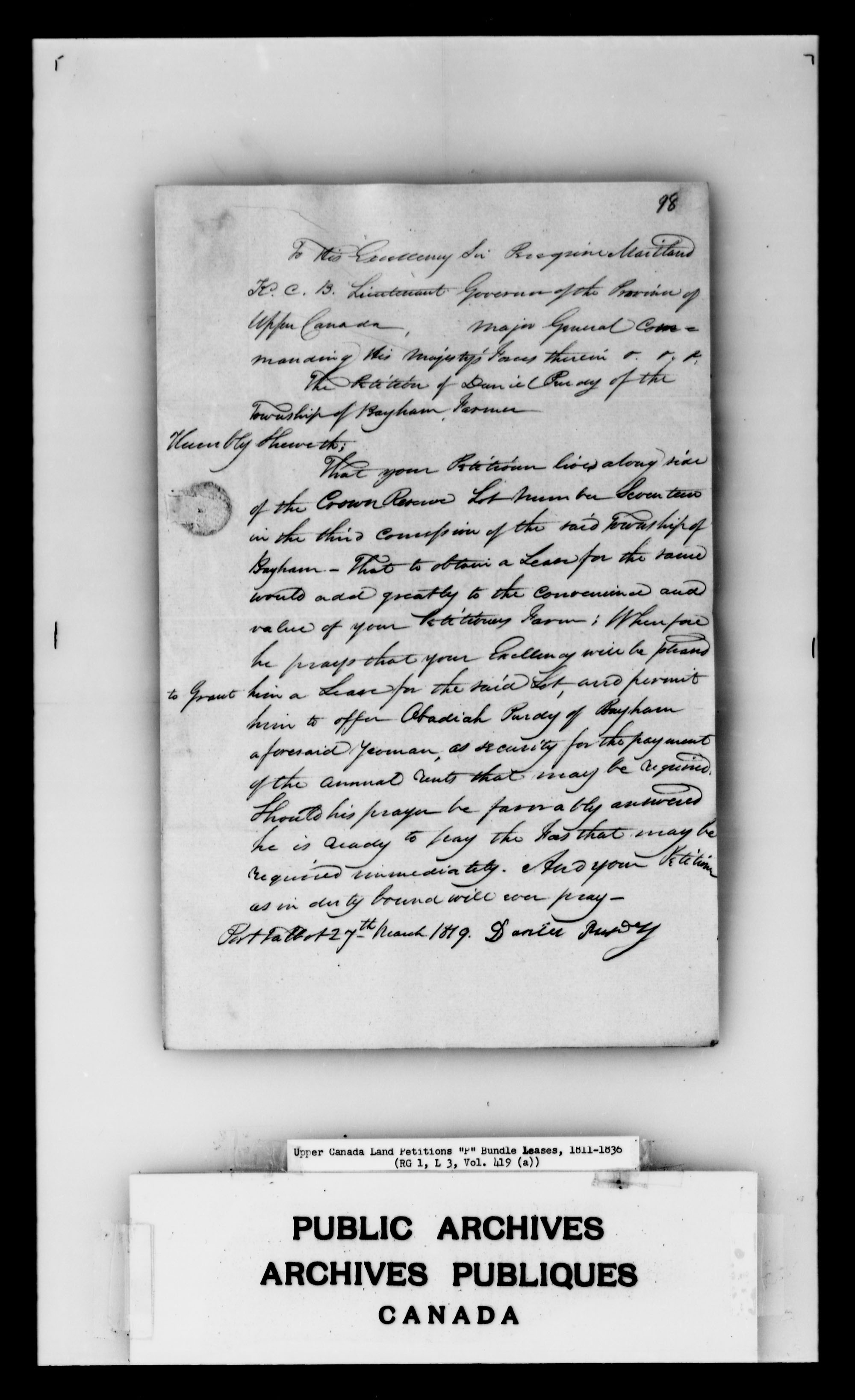 Title: Upper Canada Land Petitions (1763-1865) - Mikan Number: 205131 - Microform: c-2738