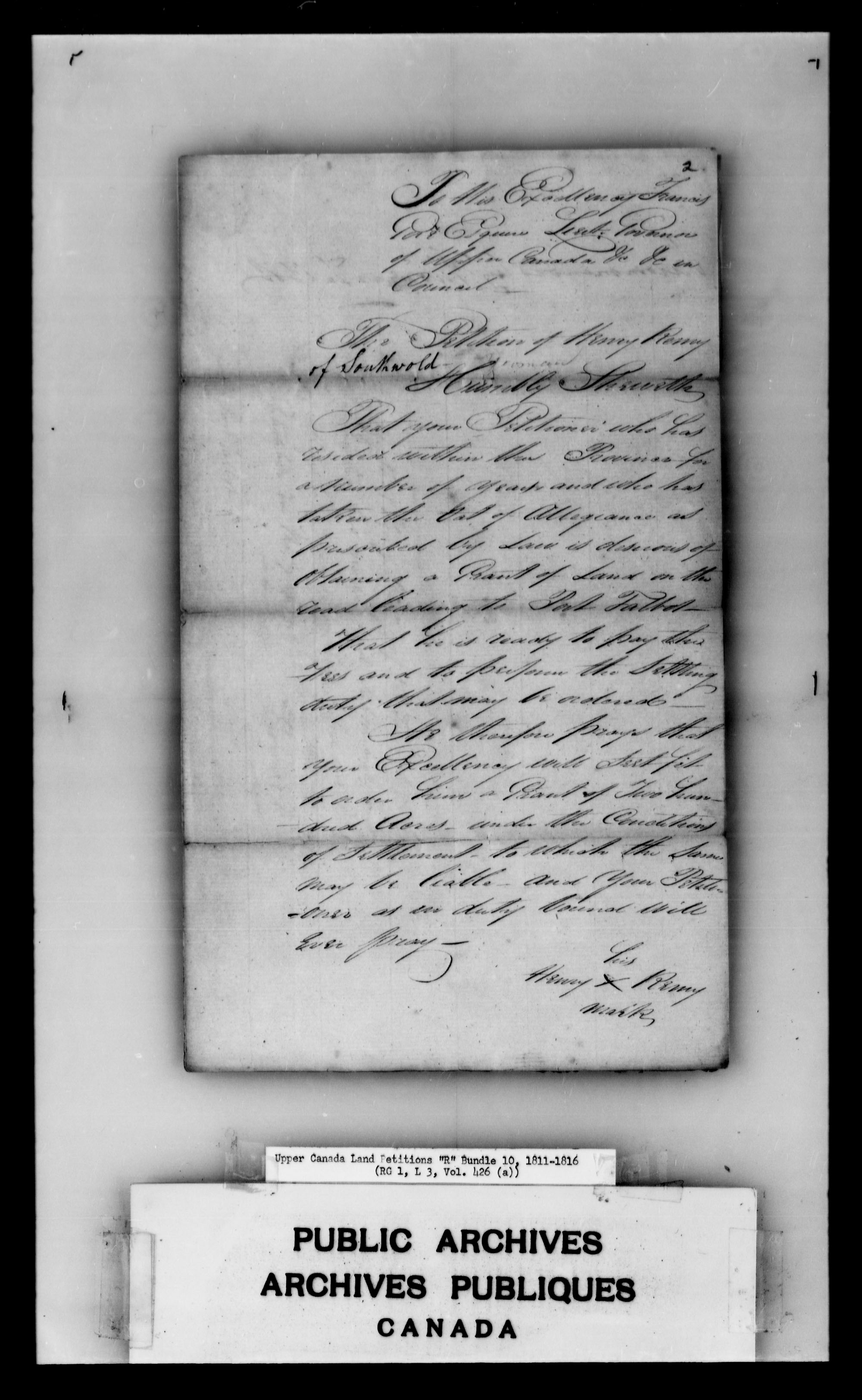 Title: Upper Canada Land Petitions (1763-1865) - Mikan Number: 205131 - Microform: c-2742