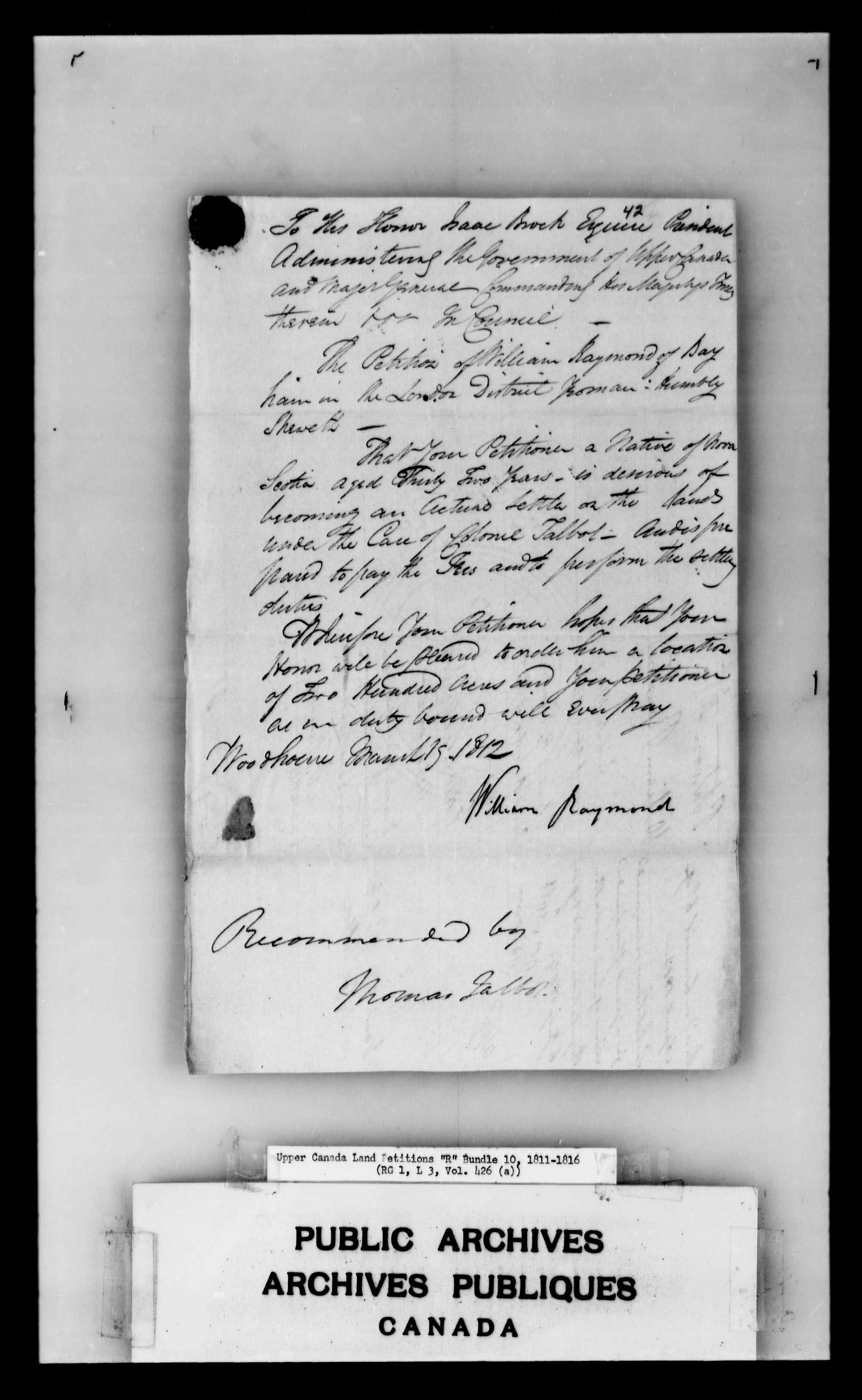 Title: Upper Canada Land Petitions (1763-1865) - Mikan Number: 205131 - Microform: c-2742