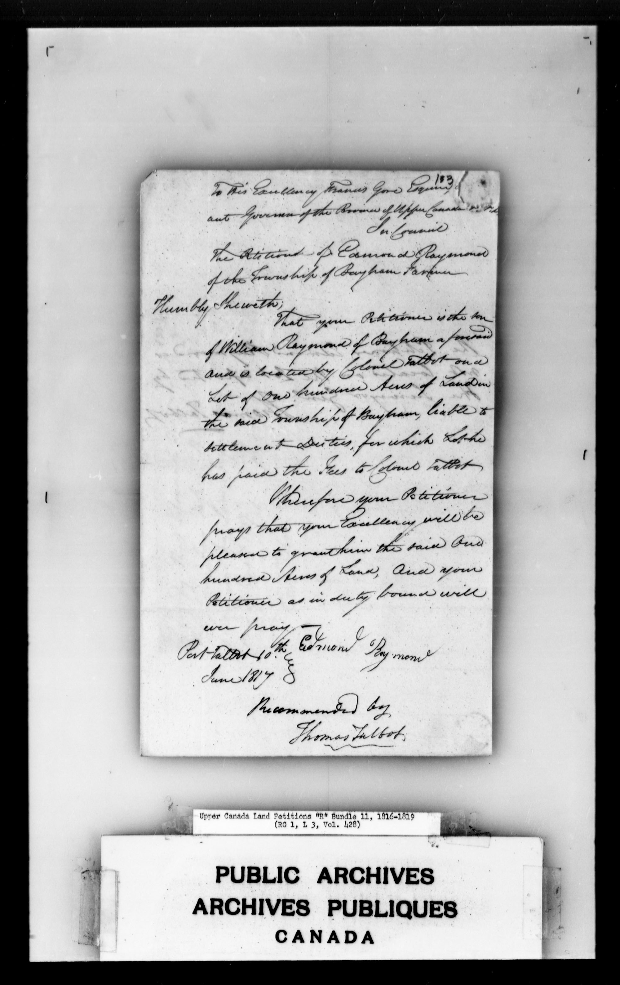 Title: Upper Canada Land Petitions (1763-1865) - Mikan Number: 205131 - Microform: c-2743
