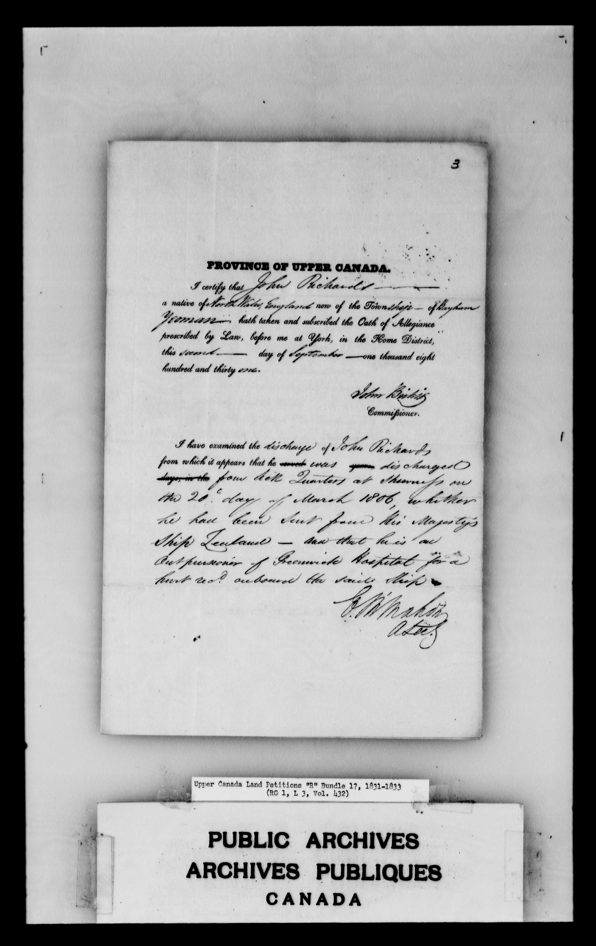 Title: Upper Canada Land Petitions (1763-1865) - Mikan Number: 205131 - Microform: c-2745