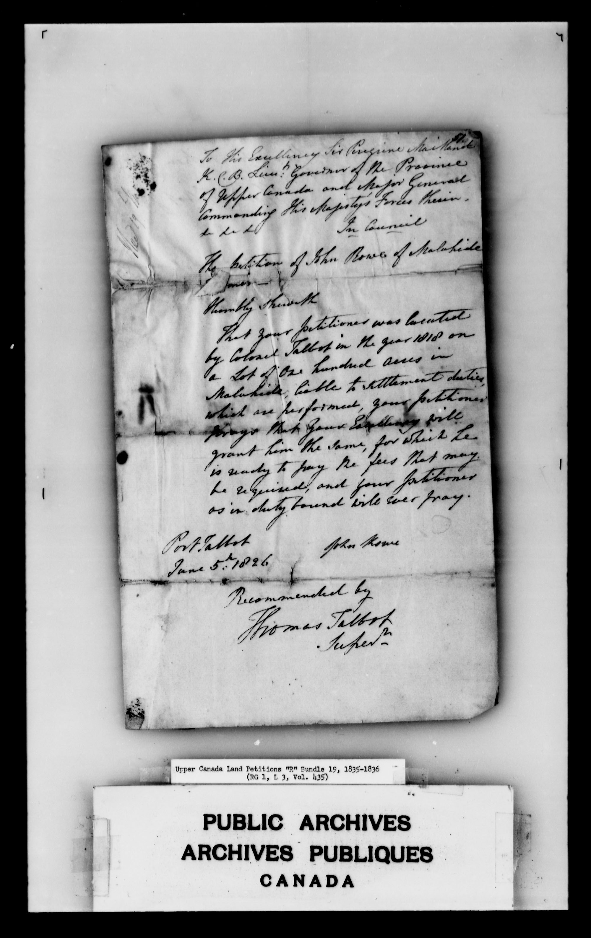 Title: Upper Canada Land Petitions (1763-1865) - Mikan Number: 205131 - Microform: c-2747