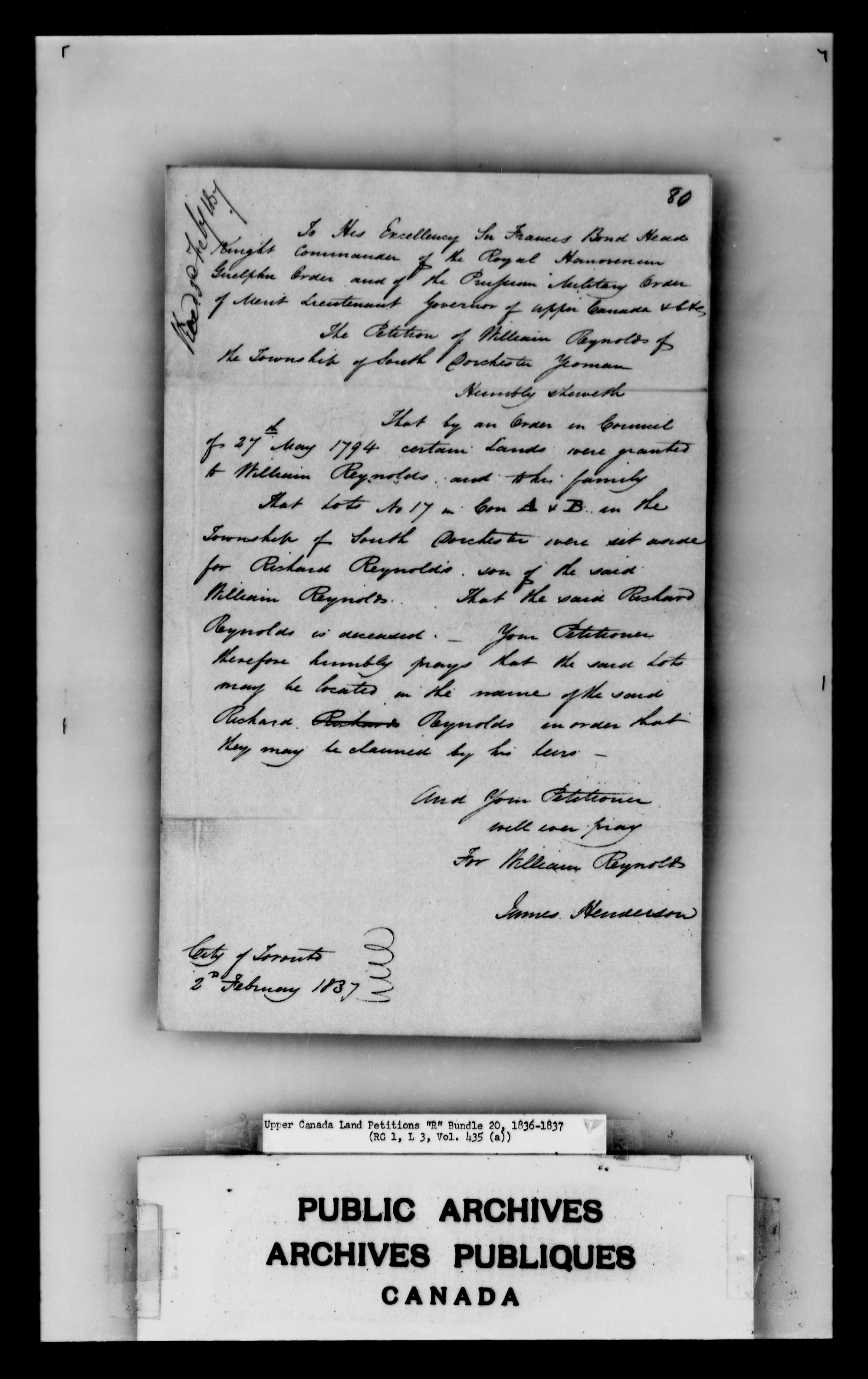 Title: Upper Canada Land Petitions (1763-1865) - Mikan Number: 205131 - Microform: c-2747