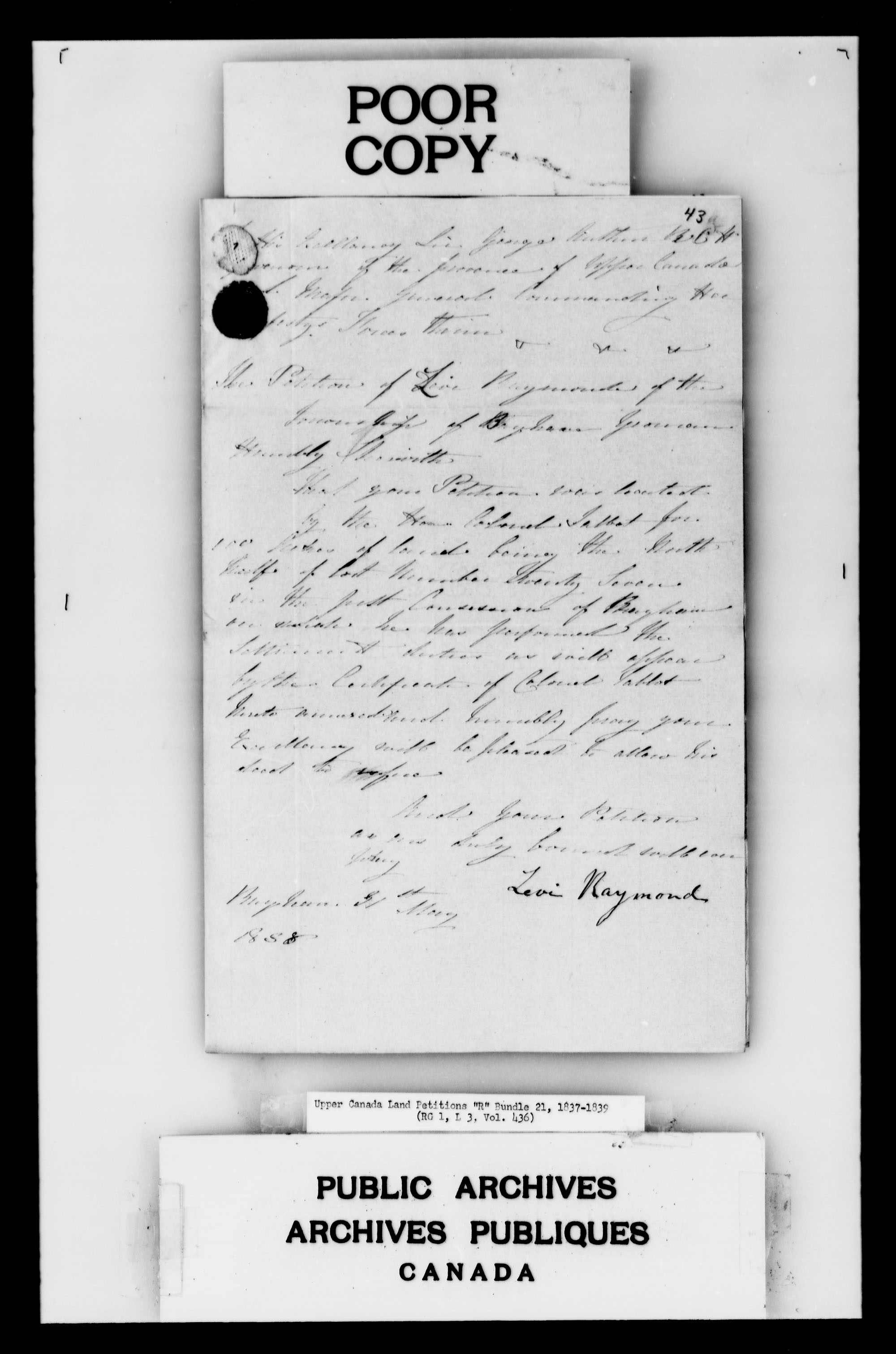Title: Upper Canada Land Petitions (1763-1865) - Mikan Number: 205131 - Microform: c-2747
