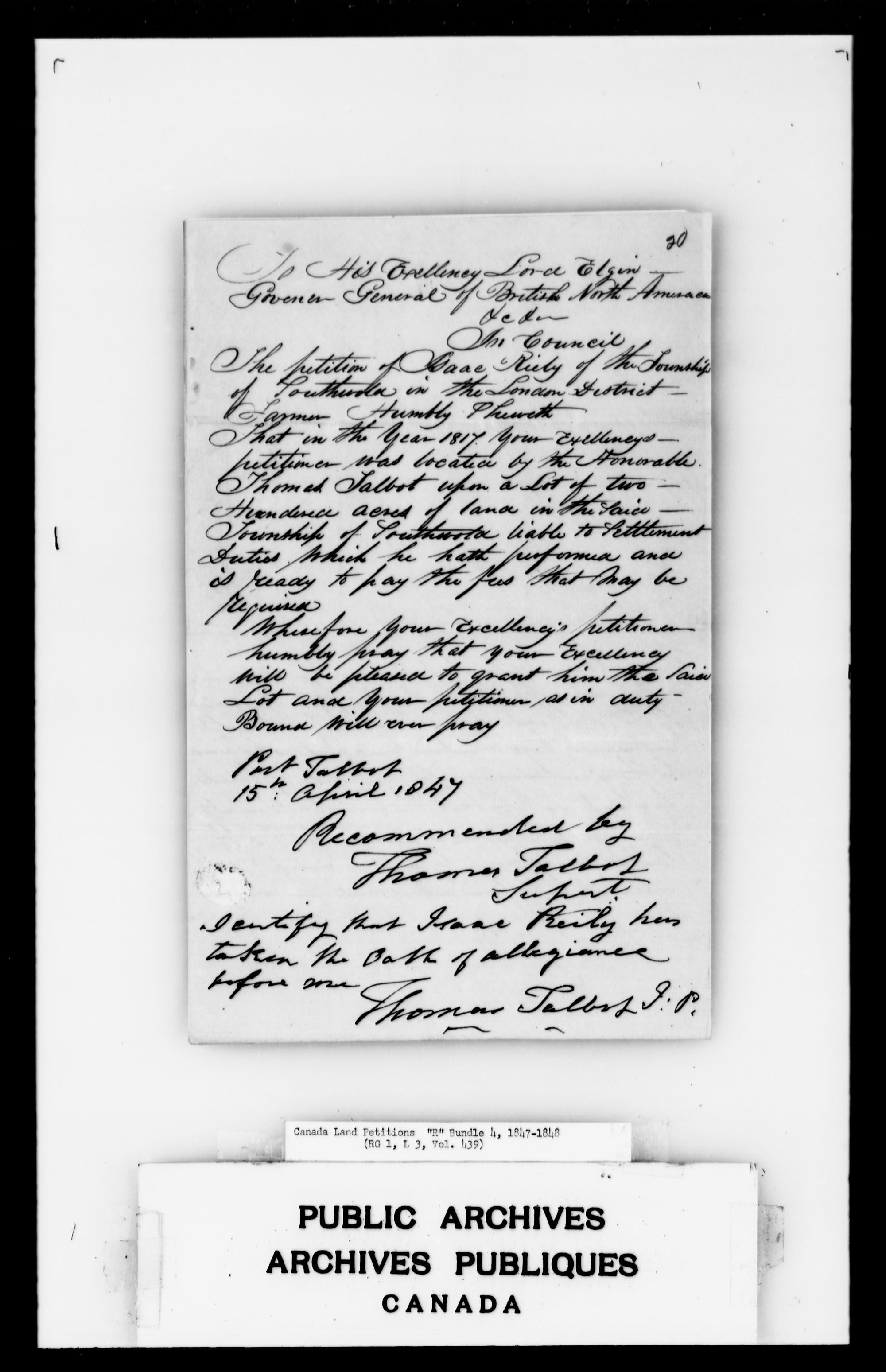Title: Upper Canada Land Petitions (1763-1865) - Mikan Number: 205131 - Microform: c-2750