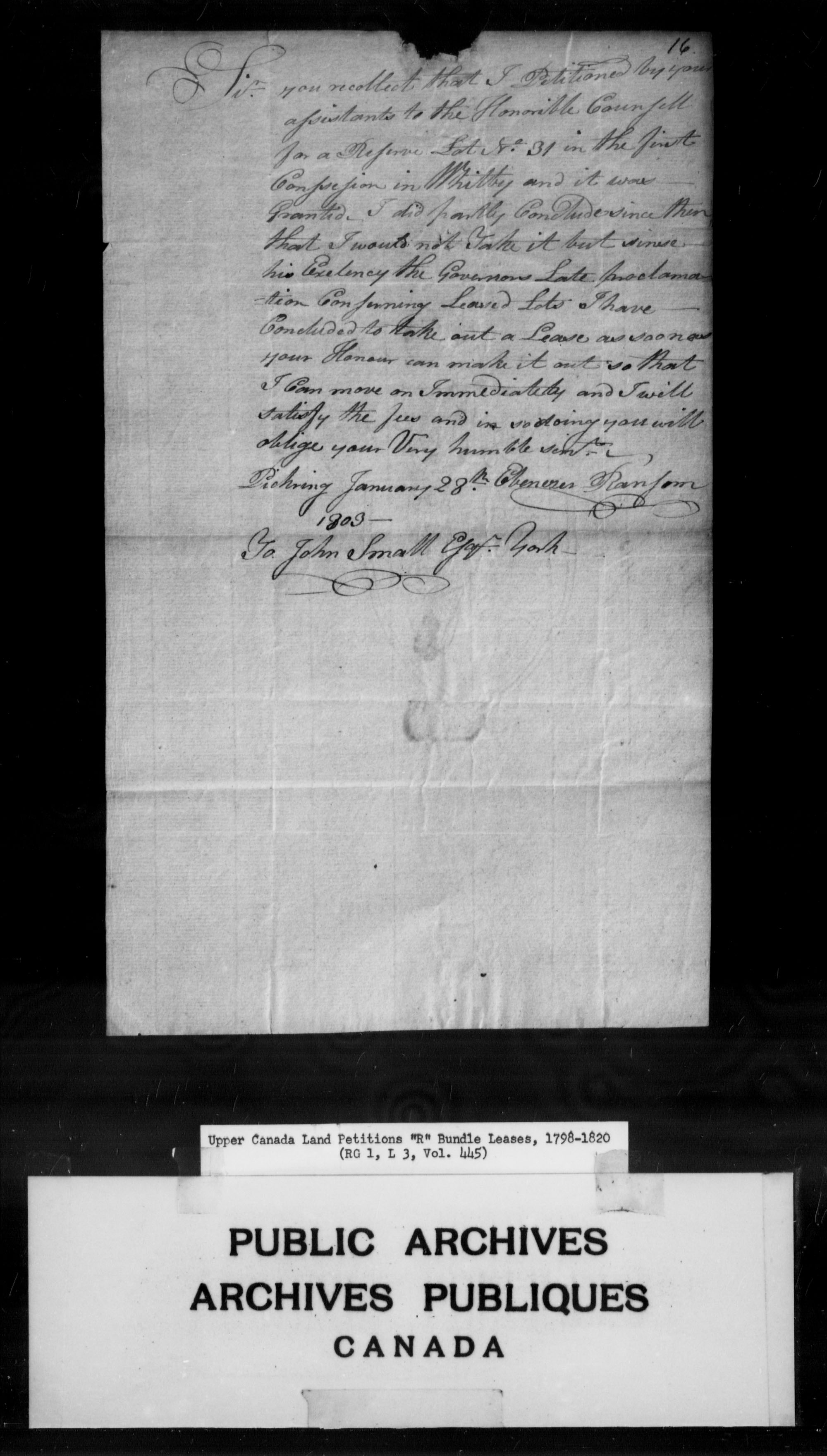 Title: Upper Canada Land Petitions (1763-1865) - Mikan Number: 205131 - Microform: c-2803