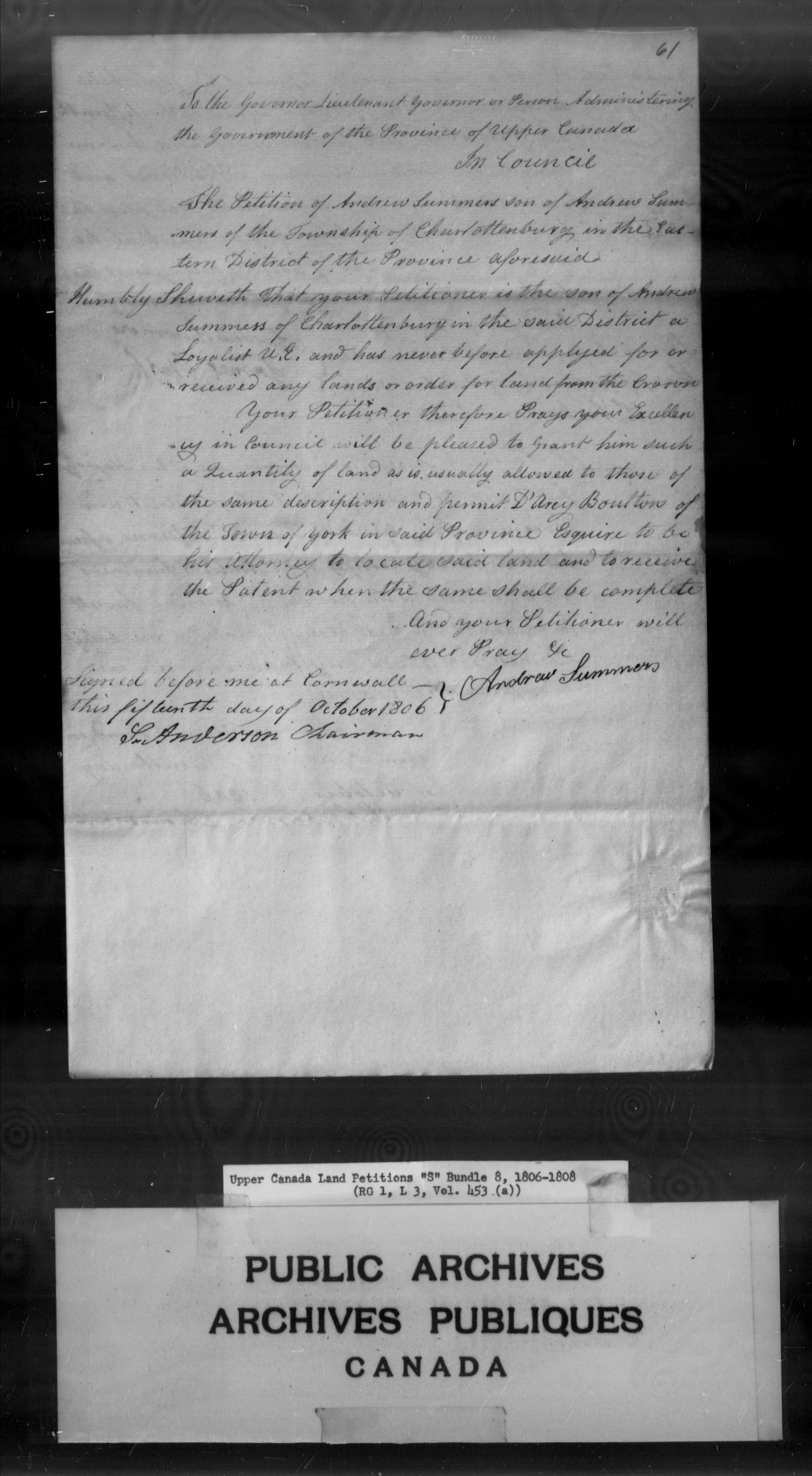 Title: Upper Canada Land Petitions (1763-1865) - Mikan Number: 205131 - Microform: c-2809