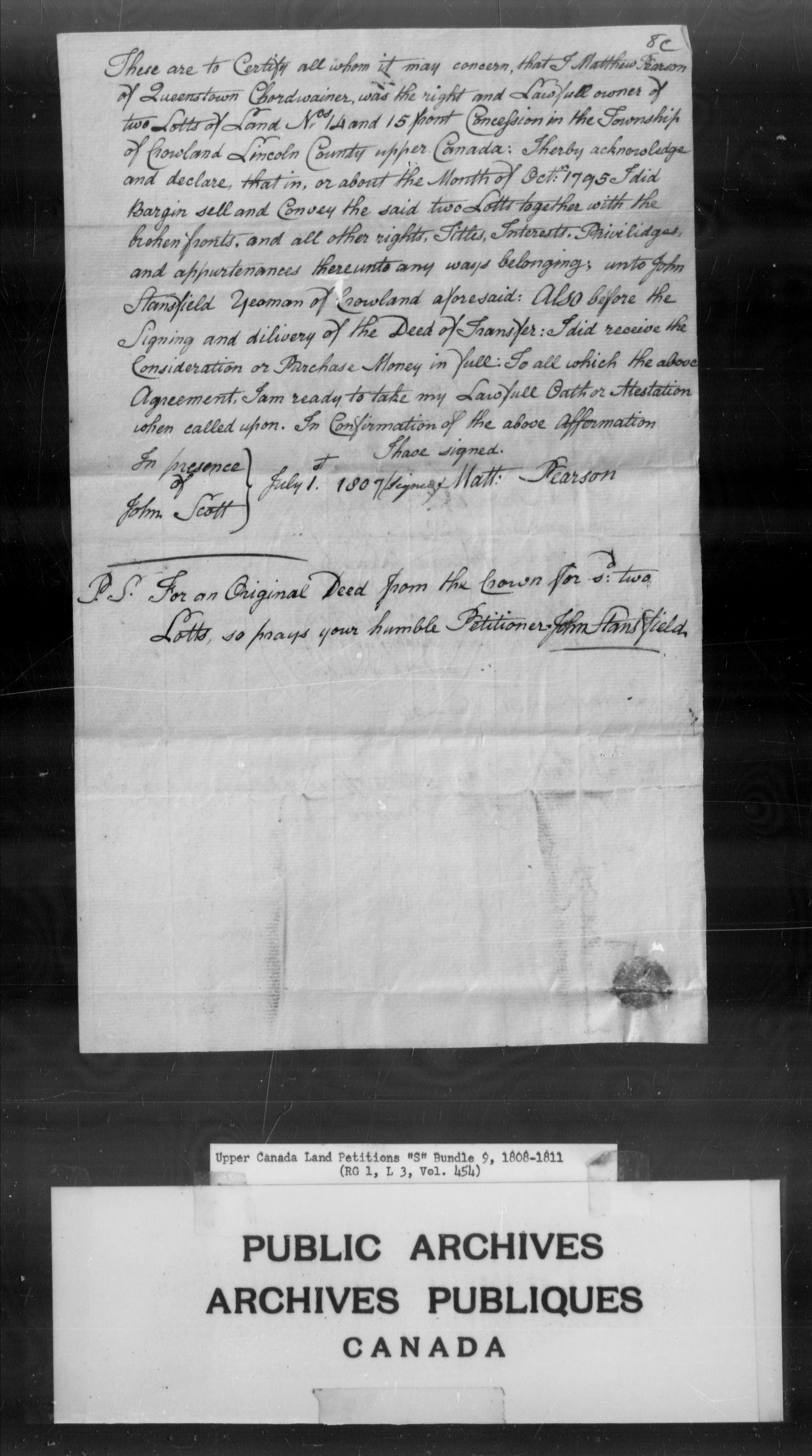 Title: Upper Canada Land Petitions (1763-1865) - Mikan Number: 205131 - Microform: c-2809
