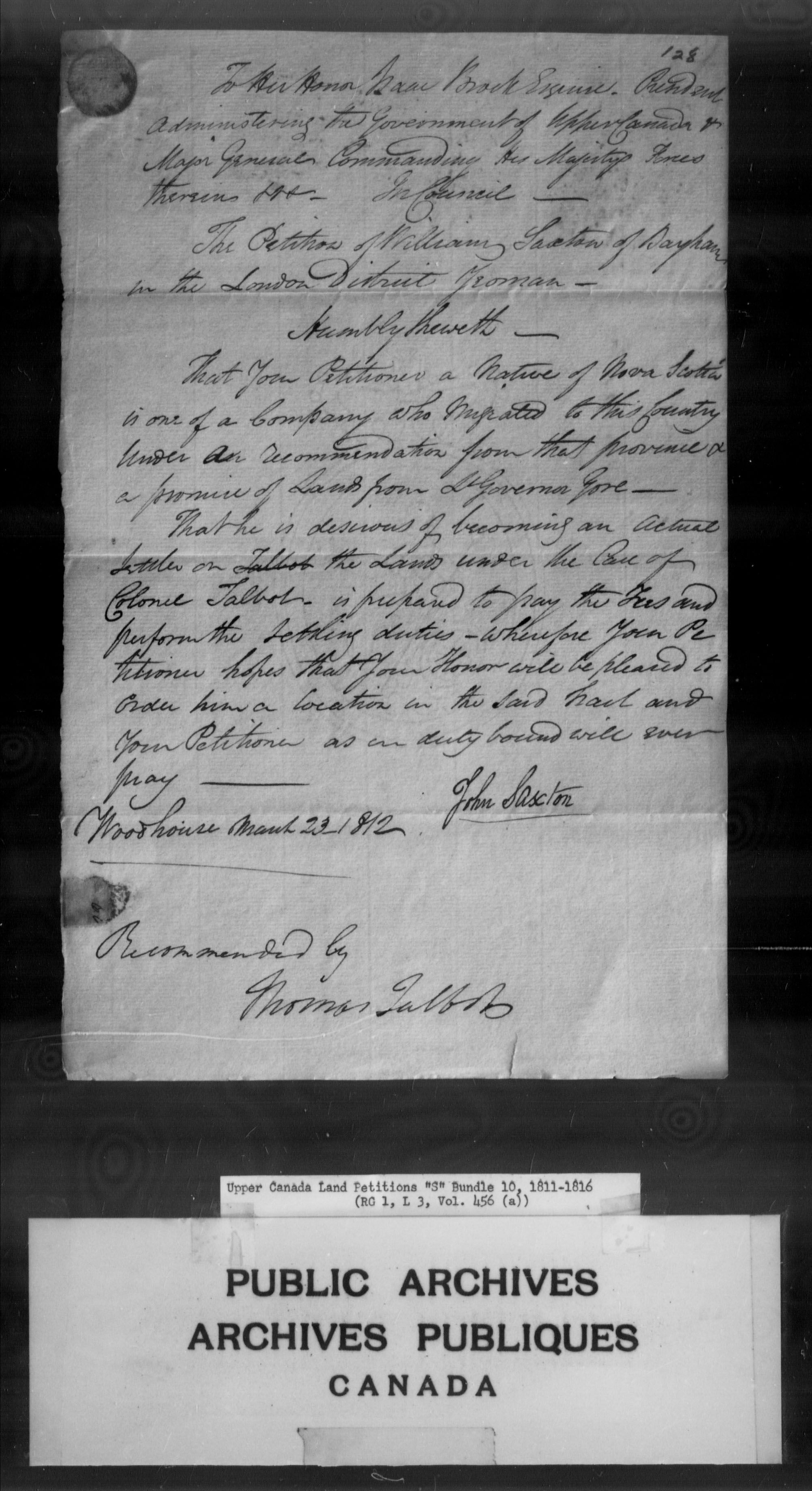 Title: Upper Canada Land Petitions (1763-1865) - Mikan Number: 205131 - Microform: c-2811