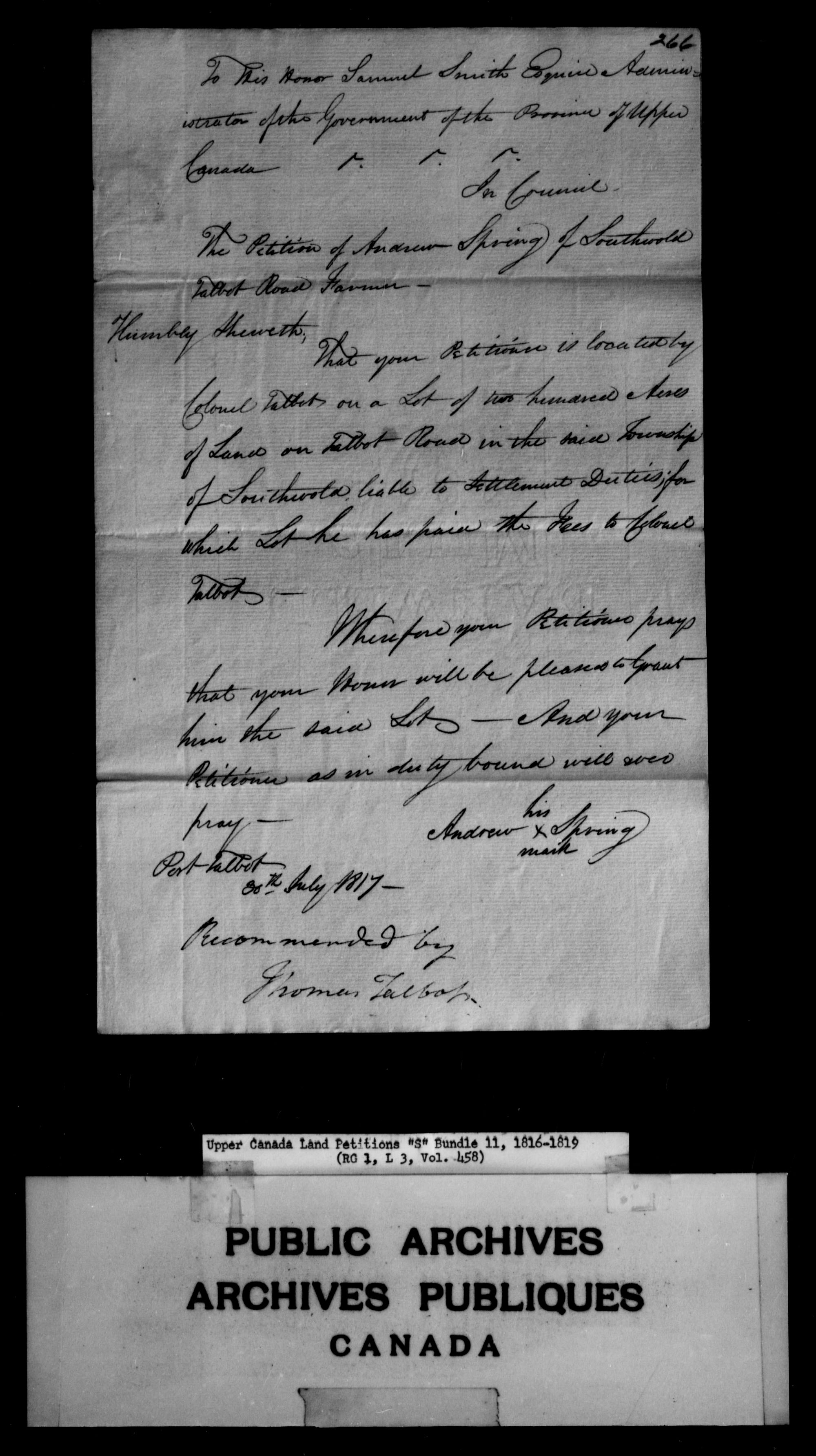 Title: Upper Canada Land Petitions (1763-1865) - Mikan Number: 205131 - Microform: c-2812