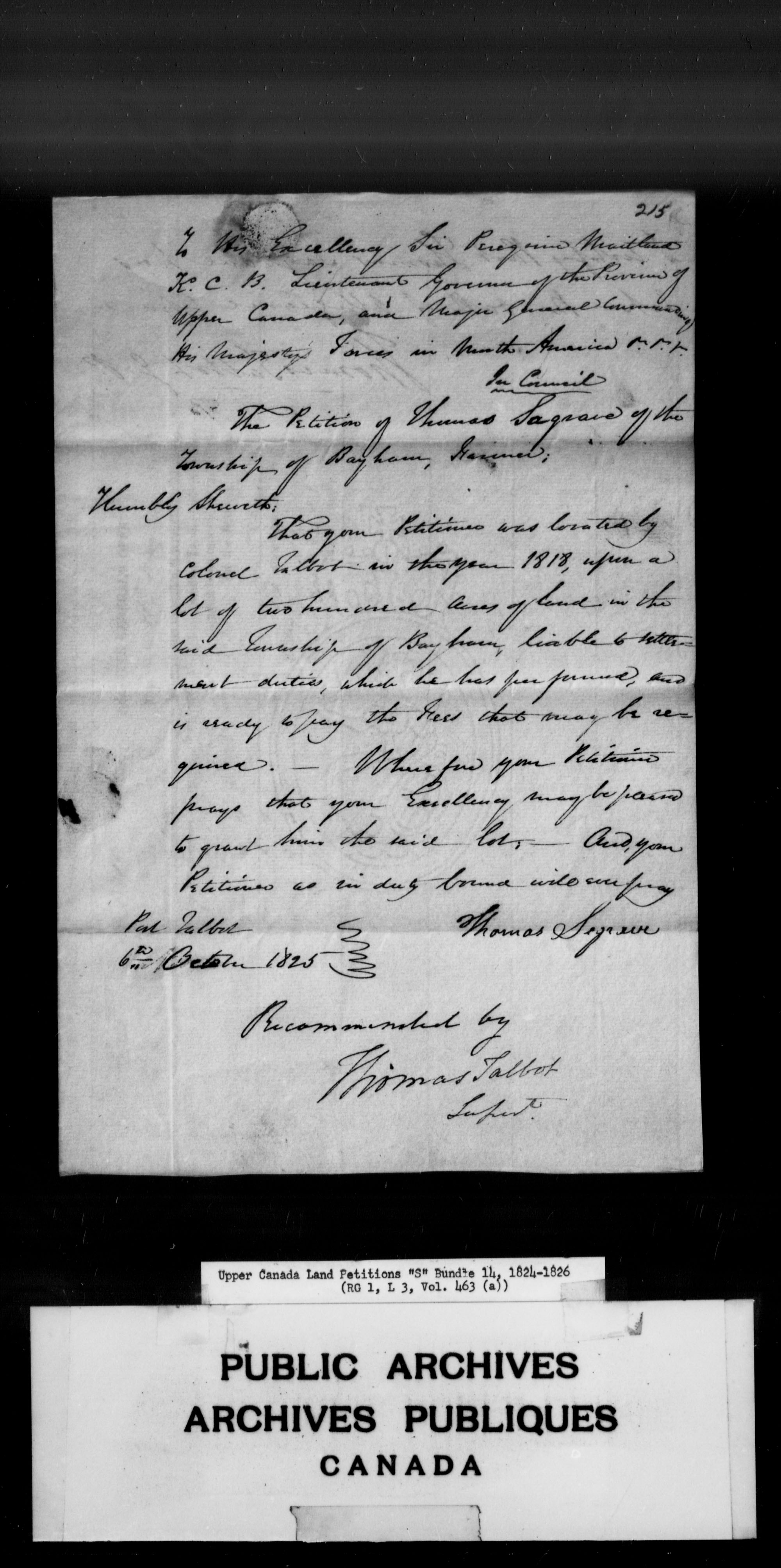 Title: Upper Canada Land Petitions (1763-1865) - Mikan Number: 205131 - Microform: c-2815