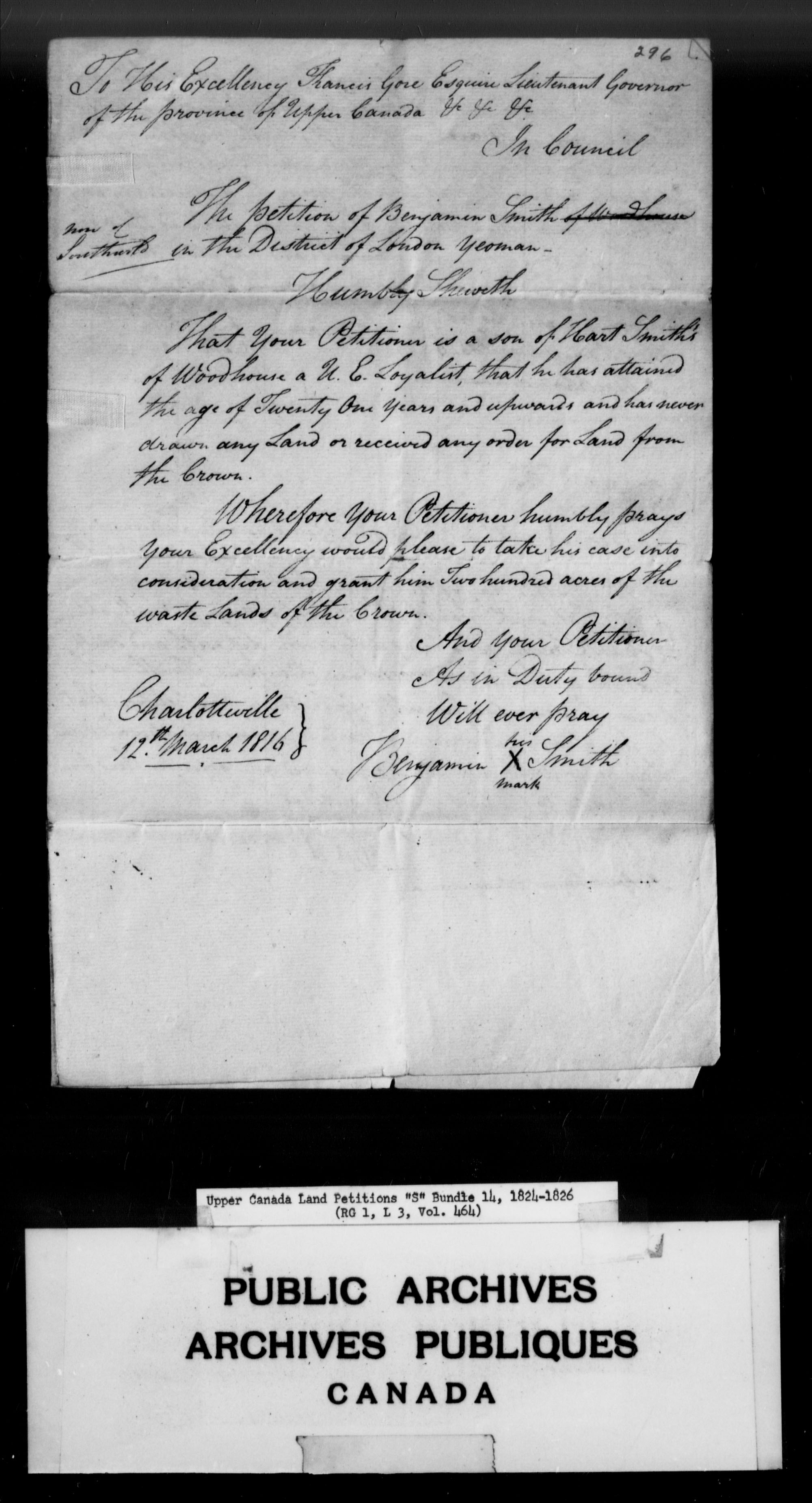 Title: Upper Canada Land Petitions (1763-1865) - Mikan Number: 205131 - Microform: c-2815