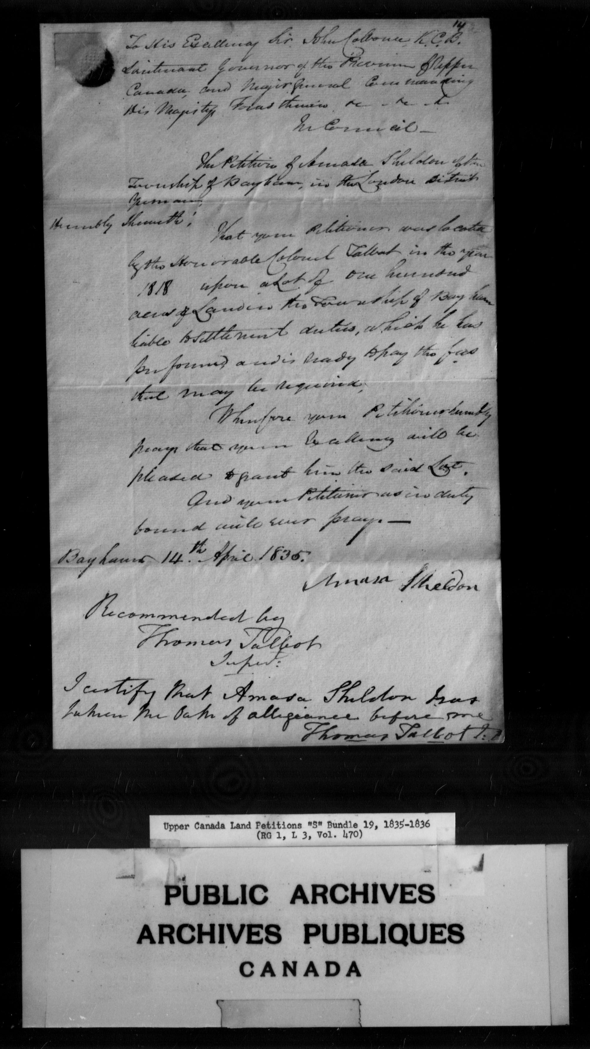 Title: Upper Canada Land Petitions (1763-1865) - Mikan Number: 205131 - Microform: c-2818